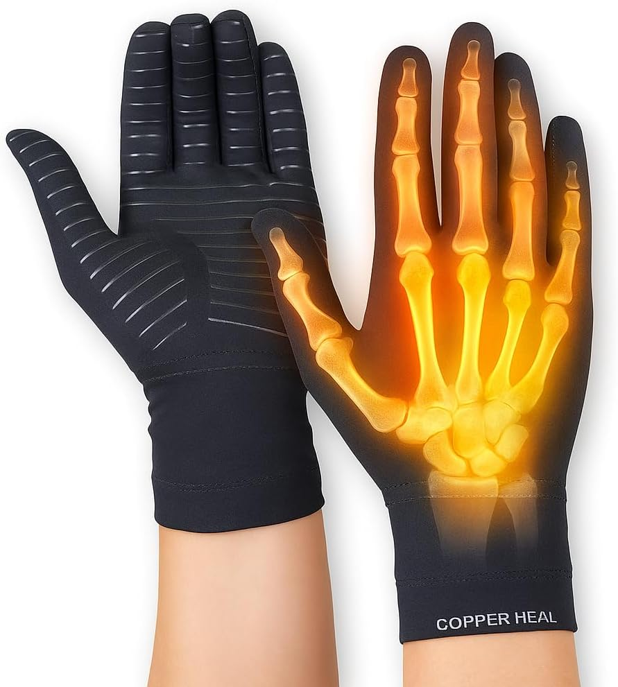 COPPER HEAL Arthritis Compression Gloves - BEST Copper Gloves (1 Pair) for Rheumatoid Arthritis, Carpal Tunnel, RSI, Osteoarthritis & Tendonitis (S, Black)