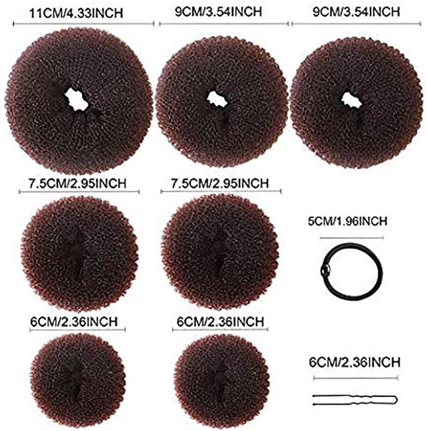 BEETIY Donut Hair Bun Maker Set 7 Pieces, DEVVIS Magic Ring Style Bun Shaper Tool Kit Donuts Snap Bun Makers Ponytail Hair Tool for Women Girls (1 Extra-Large, 2 Large, 2 Medium and 2 Small) 5 Pieces Hair Elastic Bands, 20 Pieces Hair Pins