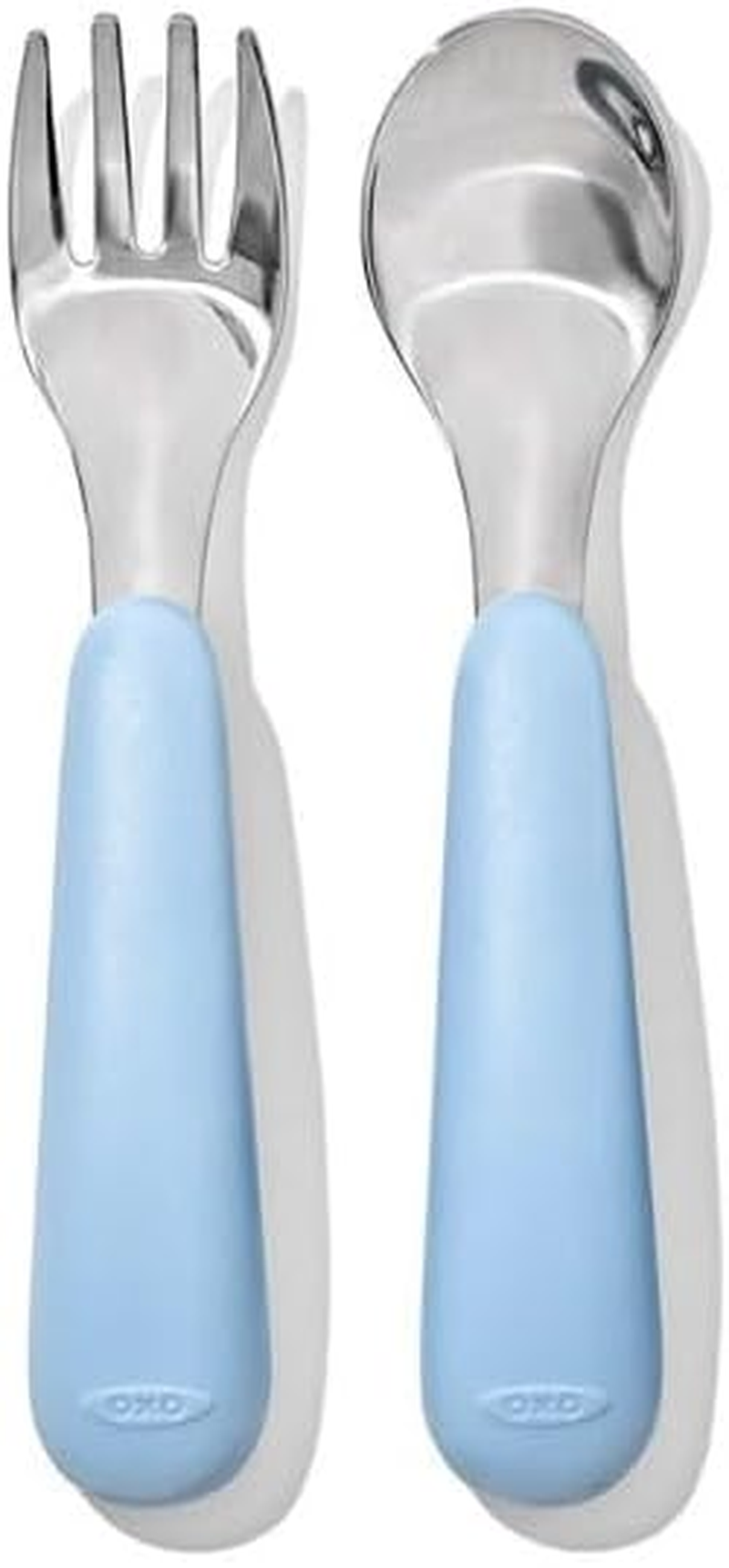 OXO Tot Toddler Fork and Spoon Set, Blossom - Stainless Steel Kids Cutlery with Soft Non-Slip Handles - Ergonomic Self Feeding Utensils for Babies & Toddlers - Dishwasher Safe