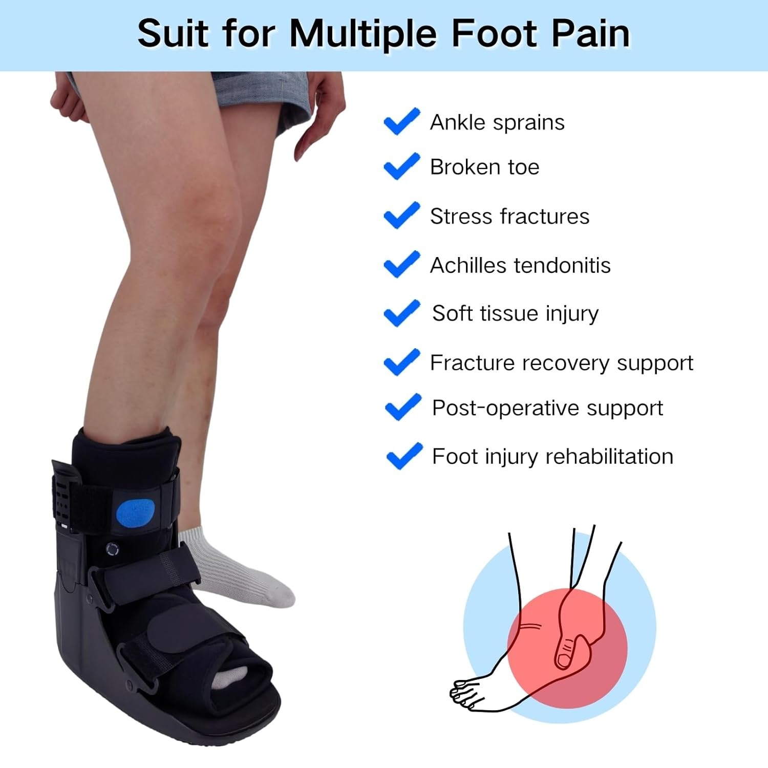Air Cam Walker Fracture Boot, Orthopedic Walking Boot for Broken Foot, Sprains & Achilles Injuries, Lightweight Medical Inflatable Foot Support for Post-Surgery Recovery & Mobilit (M) image number 5