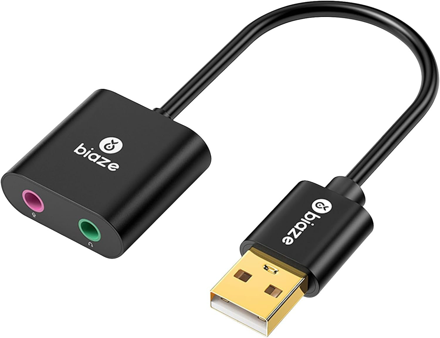 Biaze USB Sound Card, USB to 3.5Mm Jack Adapter Dual Aux Stereo Headphone Microphone, External Sound Card for Windows Mac Linux PS4 PS5 Switch