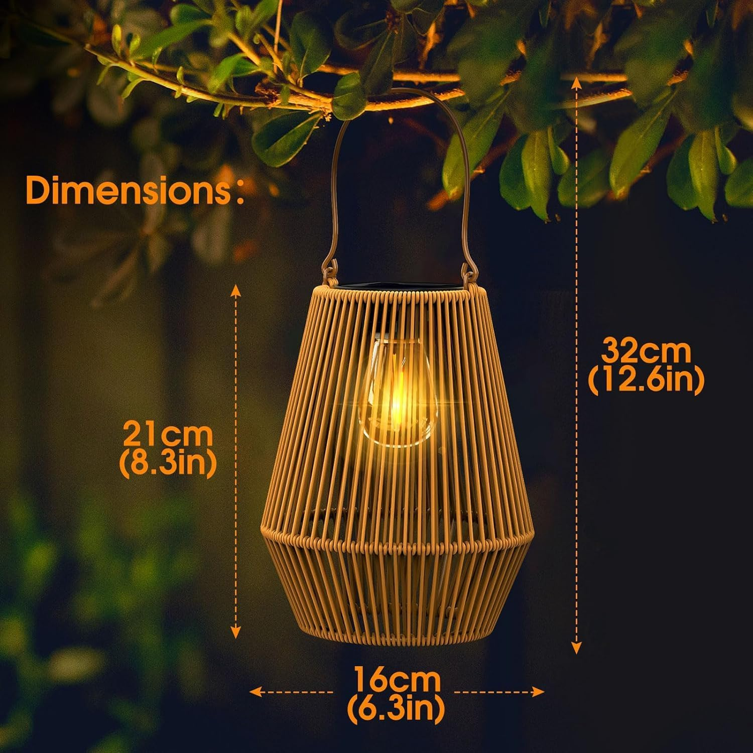 Solar Lanterns Outdoor, Rattan Waterproof Solar Lights for outside Hanging Solar Lights Solar Lamp Lights Decoration for Christmas Garden Yard Patio Porch Trees Lawn Pathway, 2 Pack image number 2