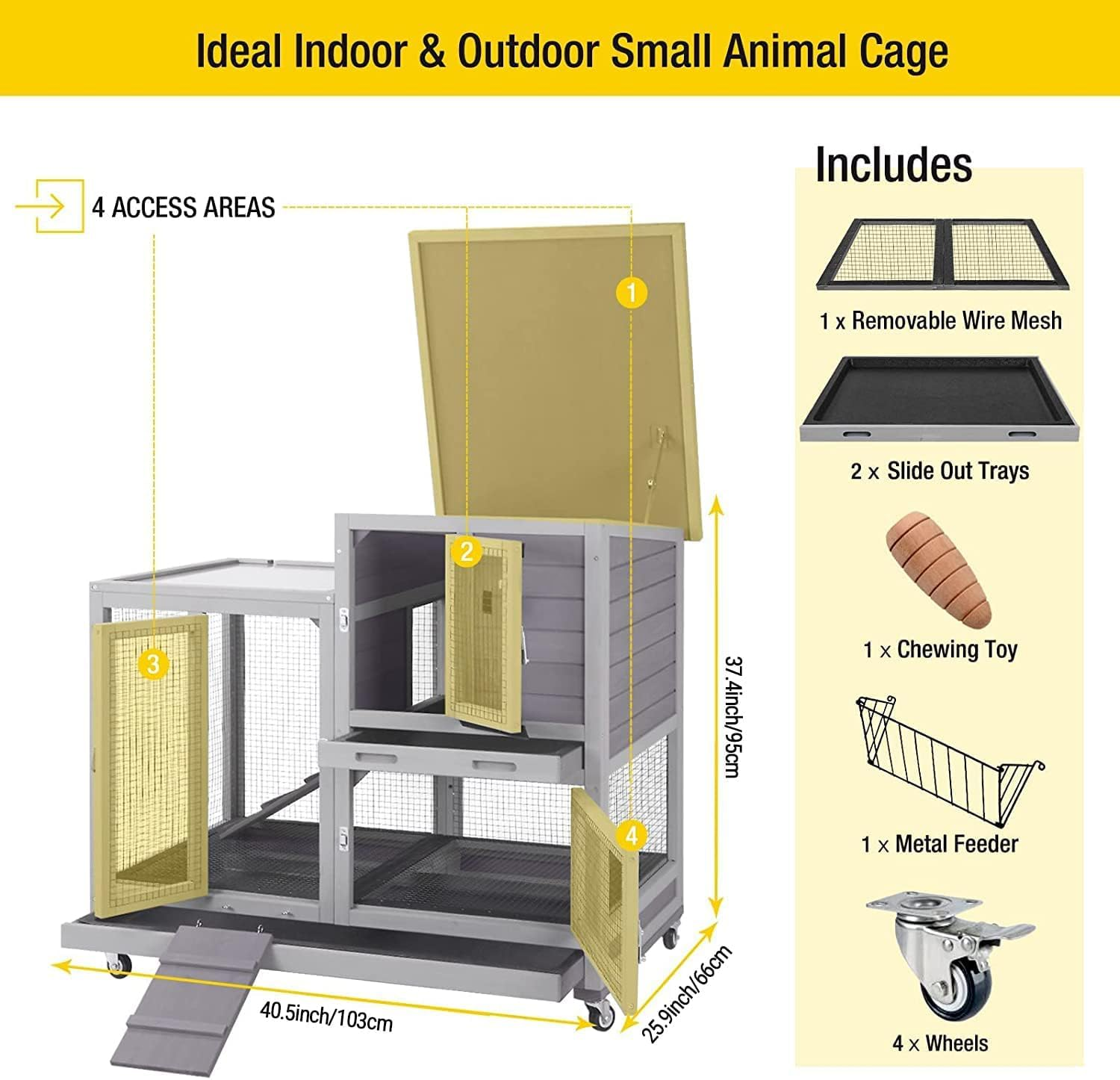 Wooden Rabbit Hutch Guinea Pig Hutch, Bunny Cag Indoor Bunny Hutch with Run Outdoor Rabbit House in Asphalt Roof Small Animal House image number 3