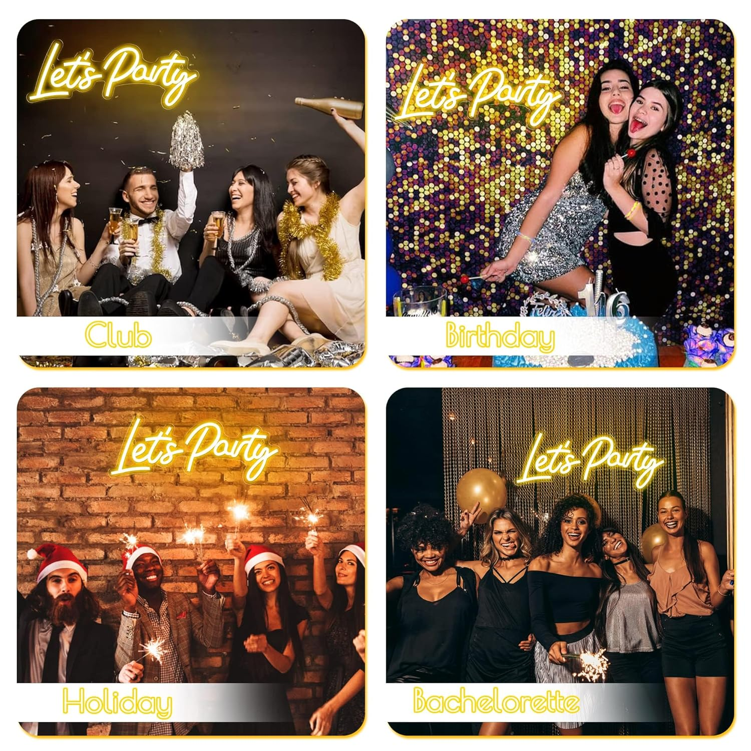 &ldquo;Let&rsquo;S Party&rdquo; Neon Sign, 16.5&rdquo;X6.9&rdquo; Small Warm White LED Light, Wall Decor for Birthday, Wedding & Bachelorette Party（Power by Usb） image number 3