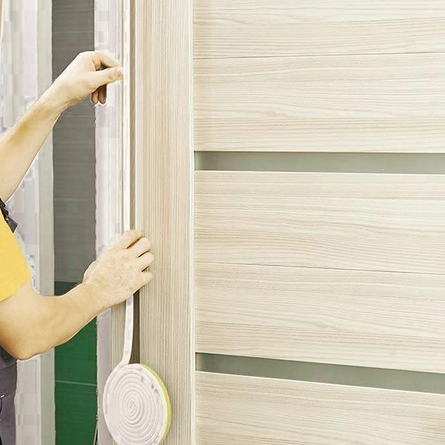 Valuehall Seal Strip 2 Rolls 65.6FT Self Adhesive Foam Window Seal Strip Weather Stripping for Doors and Windows Soundproofing Weatherstrip Collision Avoidance Rubber Gap Blocker V1A05