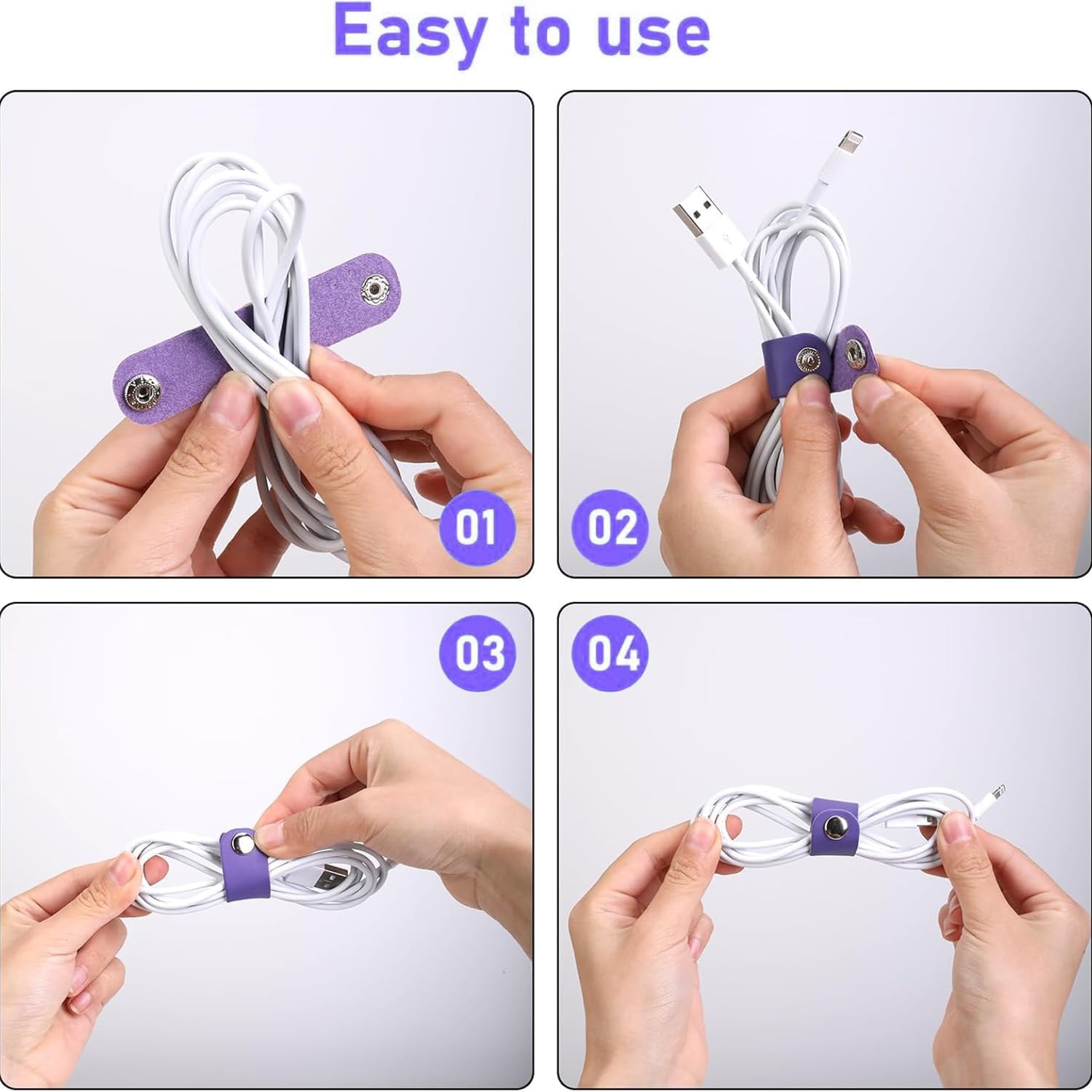 20 Pcs Leather Cord Organizer, Phone Cord Organizer Reusable Straps Clips Wire Ties for Cable Straps, Data Holder Earphone Cable (Colorful) ﻿ image number 6