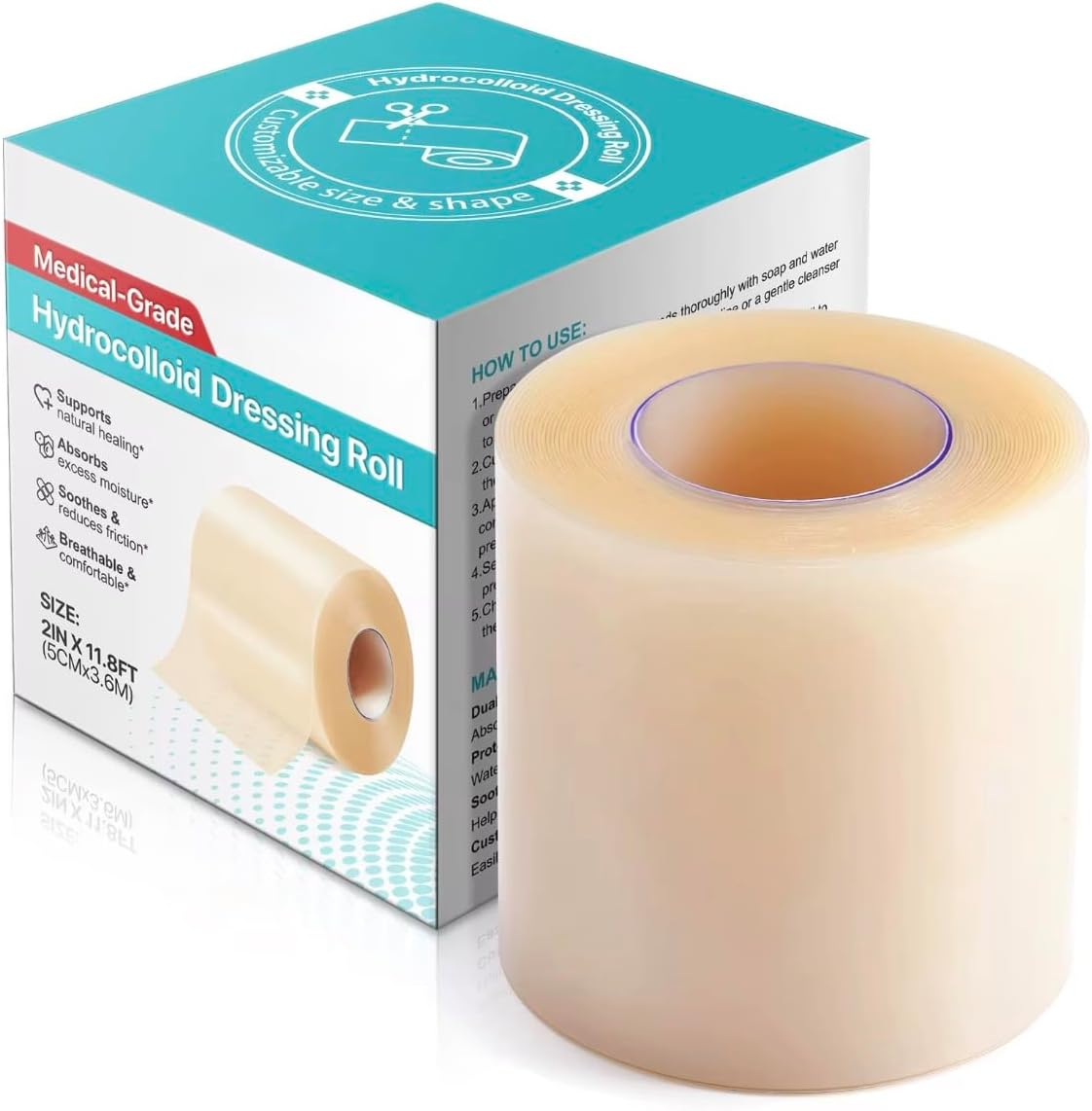 Hydrocolloid Dressing Roll 2In &times; 11.8Ft (5Cm &times; 3.6M) &ndash; Self-Adhesive Waterproof Film &ndash; Medical-Grade, Flexible & Cut-To-Size Dressing Tape for Blisters, Acne, Cuts & Daily Skin Protection &ndash; One Roll by MAYN image number 5