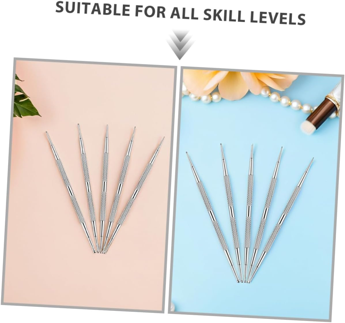 Healvian 5Pcs Nail Art Drill Pen Nail Design Dot Tool Silver Stainless Steel image number 5