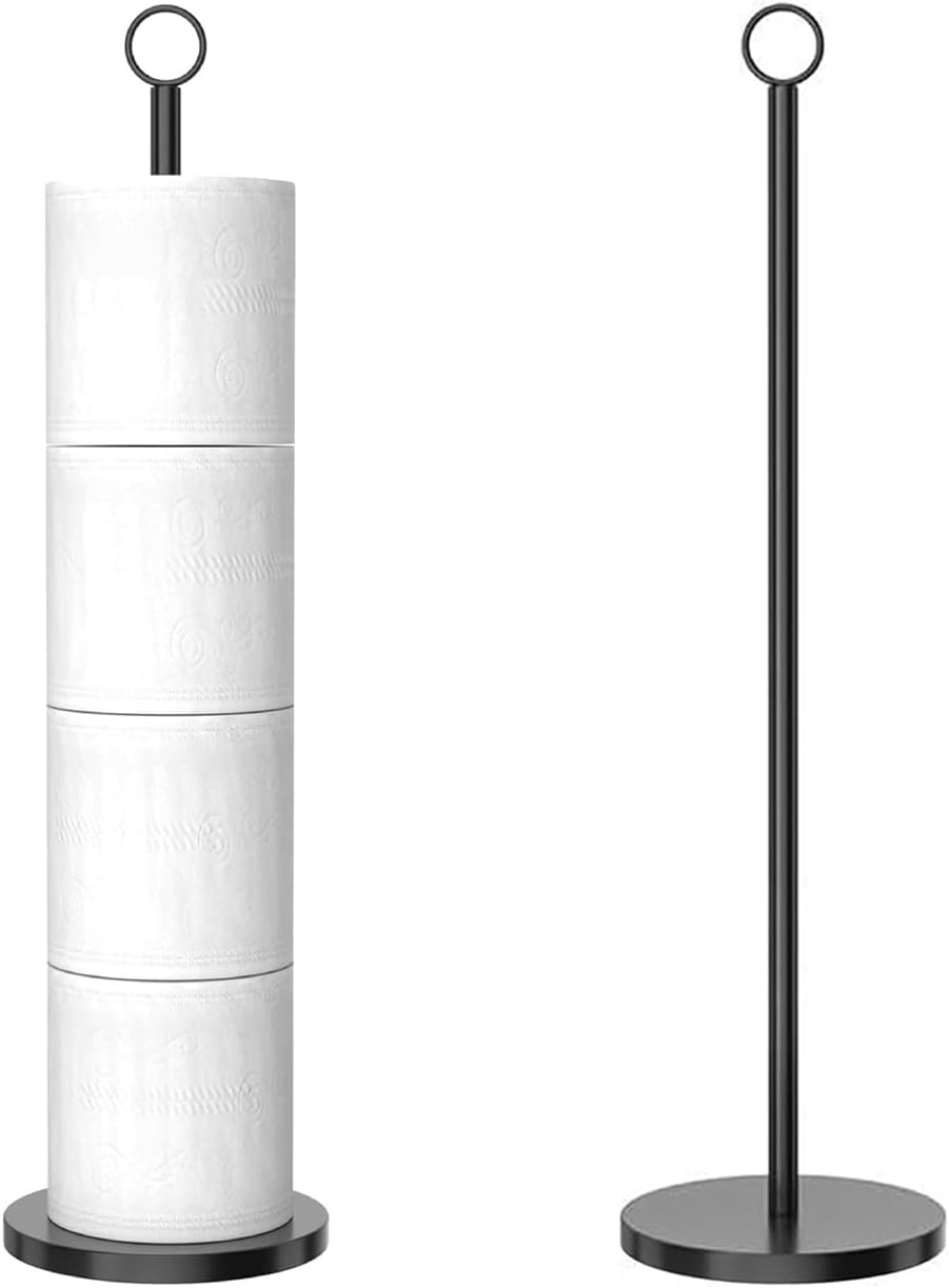 Toilet Paper Holder Stand with Reserve Stainless Steel Paper Roll Holder Stand for Bathroom, Kitchen Free-Standing Toilet Paper Holder with Storage Function image number 2