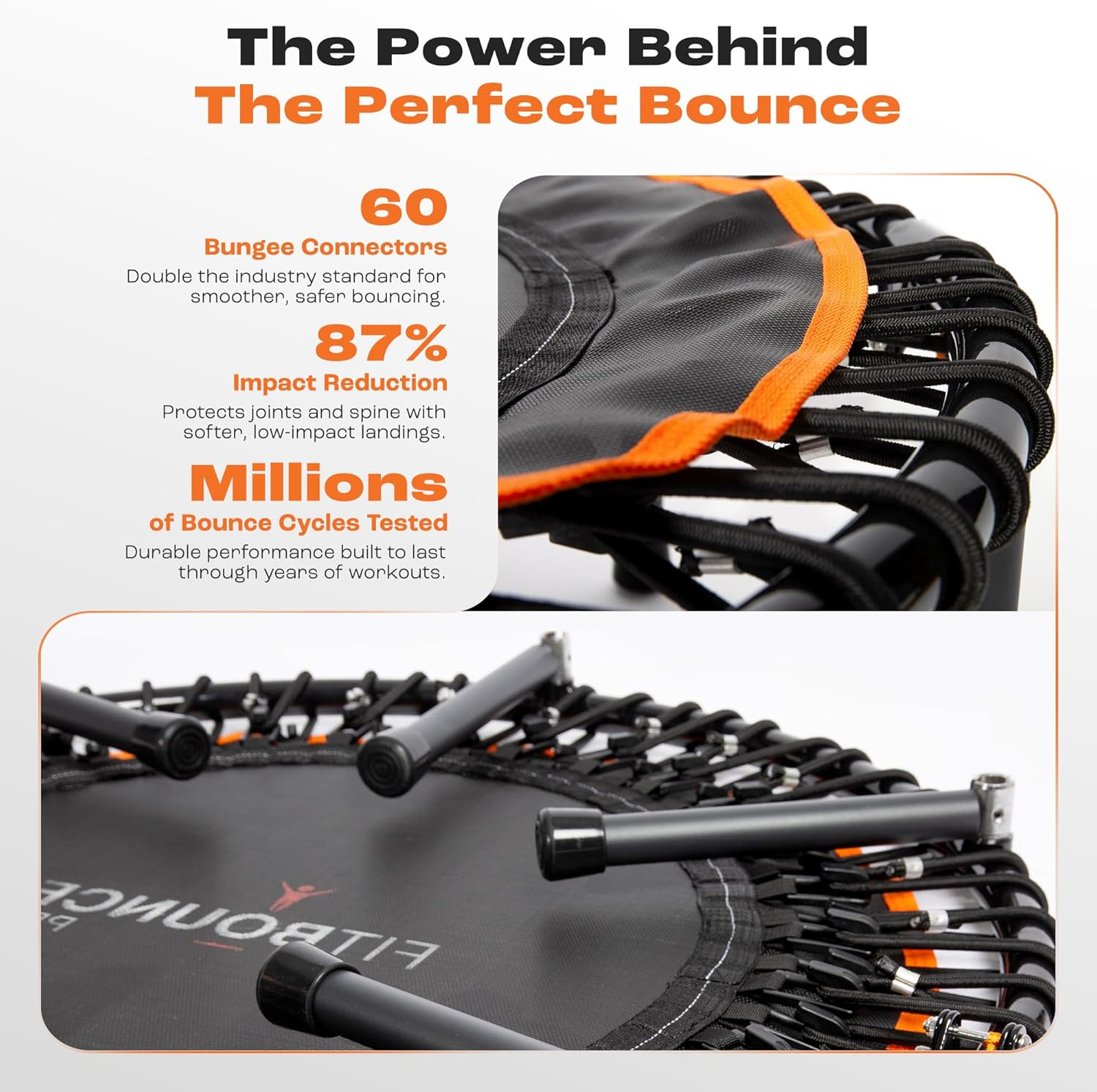 Fit Bounce Pro Bungee Rebounder Australia | Assembled | Half Folding | Silent & Beautifully Designed Pro Indoor Mini Trampoline for Adults & Kids | DVD & Online Workouts image number 6