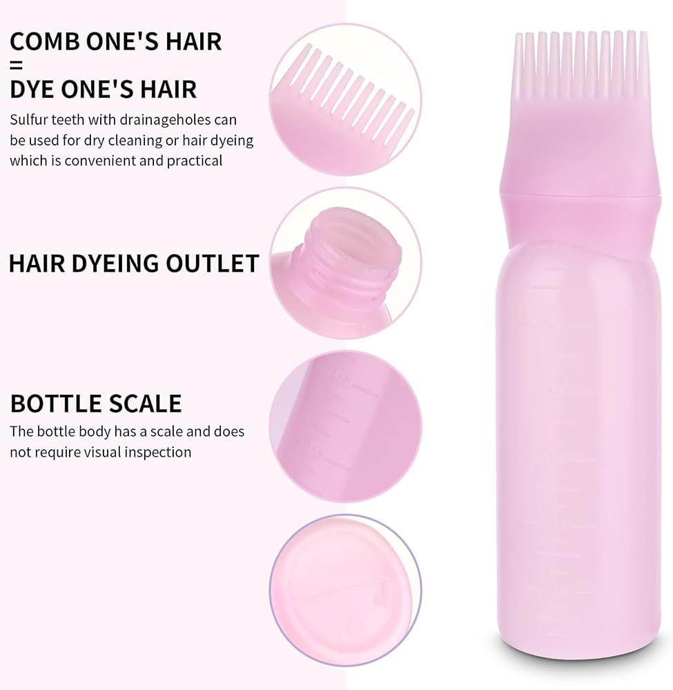1 Pcs Root Comb Applicator Bottle 6 Ounce Hair Oil Applicator, Applicator Bottle for Hair Dye Applicator Bottle with Graduated Scale (Pink) image number 6