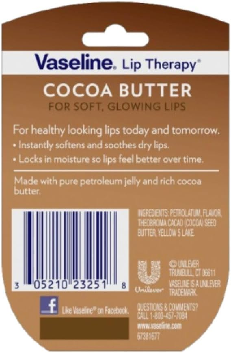 Vaseline Lip Therapy Tub 7G Ideal for Instantly Soft Smooth Lips Cocoa Butter Fast-Acting Nourishment with Petroleum Jelly and a Cocoa and Vanilla Scent.