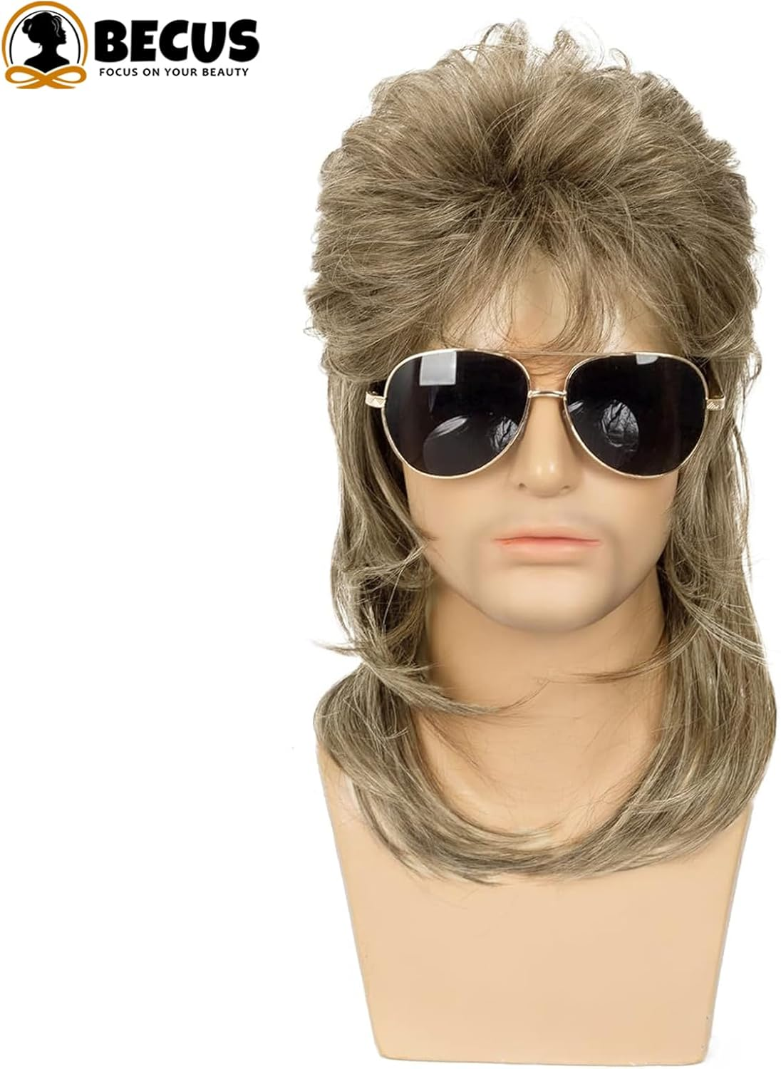 BECUS Mullet Blonde Wigs for Men 80S Costumes Fancy Party Accessory Cosplay Mens Hair Wig - Blonde image number 4