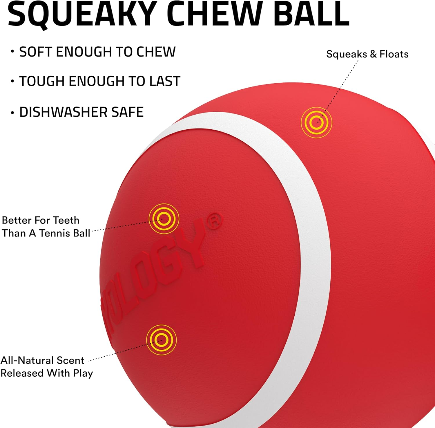 Playology Squeaky Chew Ball for Dogs - Engaging All Natural Beef Scented Dog Toy for Medium/Large Dogs (10Lbs & Up) - Squeak, Bounce, Fetch, and Play! - Blue image number 2