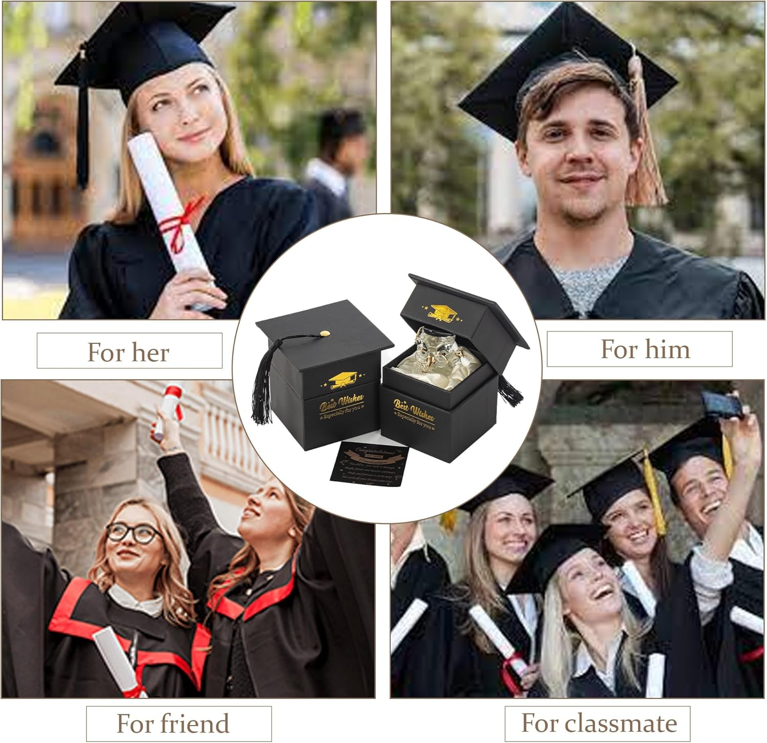 Suprano Graduation Gift Crystal Glass Owl Present Graduation Gifts for Her/Him, Keepsake Ornament in Massage Box