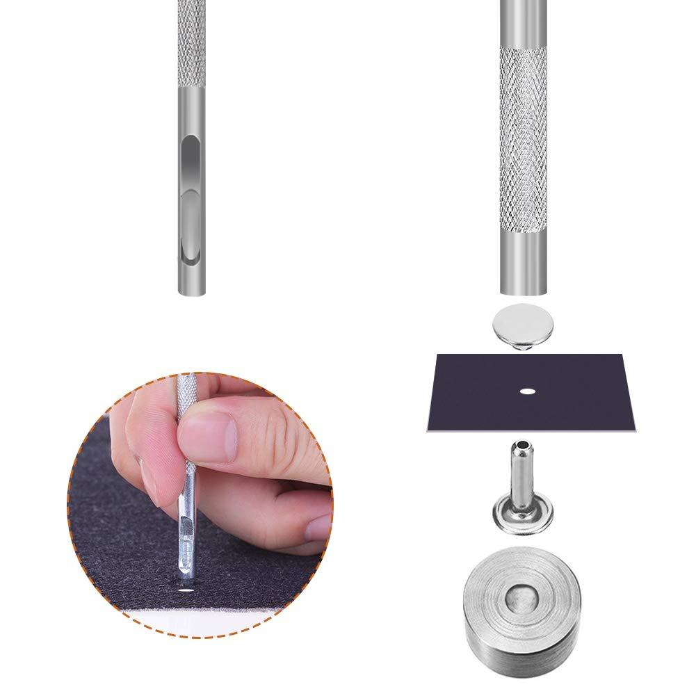 Selizo 480 Sets 4 Colors 3 Sizes Leather Rivets Double Cap Rivet Tubular Metal Studs with 3 Pieces Setting Tool Kit for Leather Craft Repairs Decoration image number 6