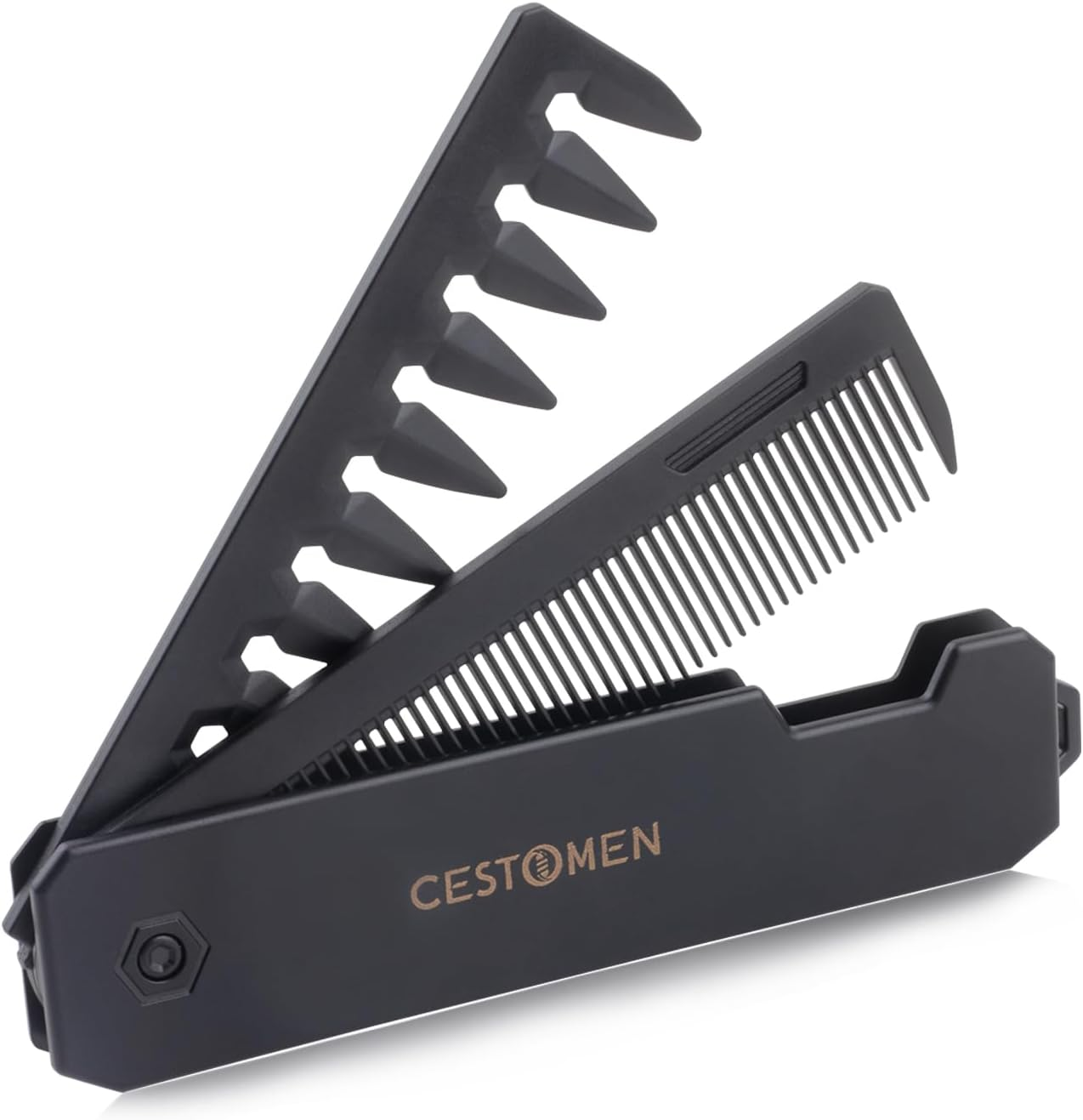 Cestomen Protable Folding Pocket Comb for Men, 2 in 1 Hair Comb - Fine Tooth Comb, Styling for Everyday Grooming & Combing Hair, Beards and Mustaches (Black) image number 4