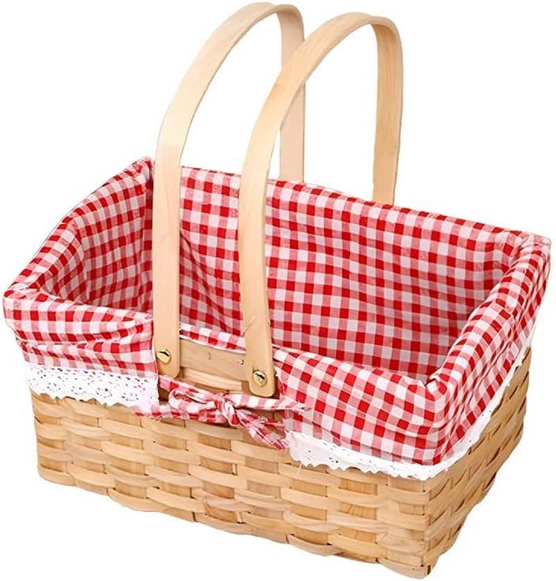 Wicker Basket with Double Folding Handle, Picnic Basket Hand Woven Basket Storage Basket Flower Girl Storage Basket Decorative Basket, Willow Basket, Linen Gift Wedding Baskets image number 2
