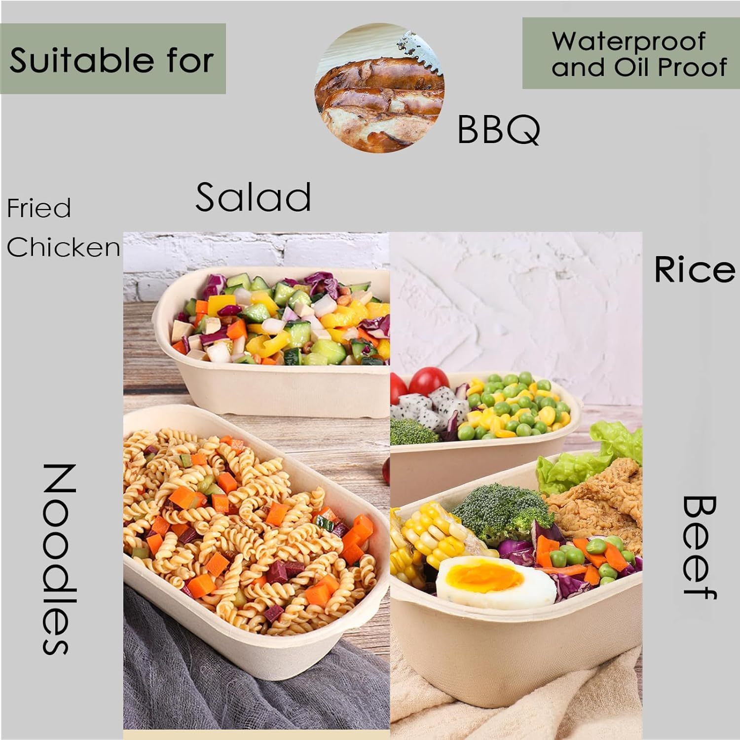 50Pack Salad Bowls, 25Oz Take Out Food Containers with PP Lid - 100% Compostable Natural Disposable Paper Fiber - Microwavable Safe, Biodegradable Food Storage, Waterproof and Oil Proof image number 5