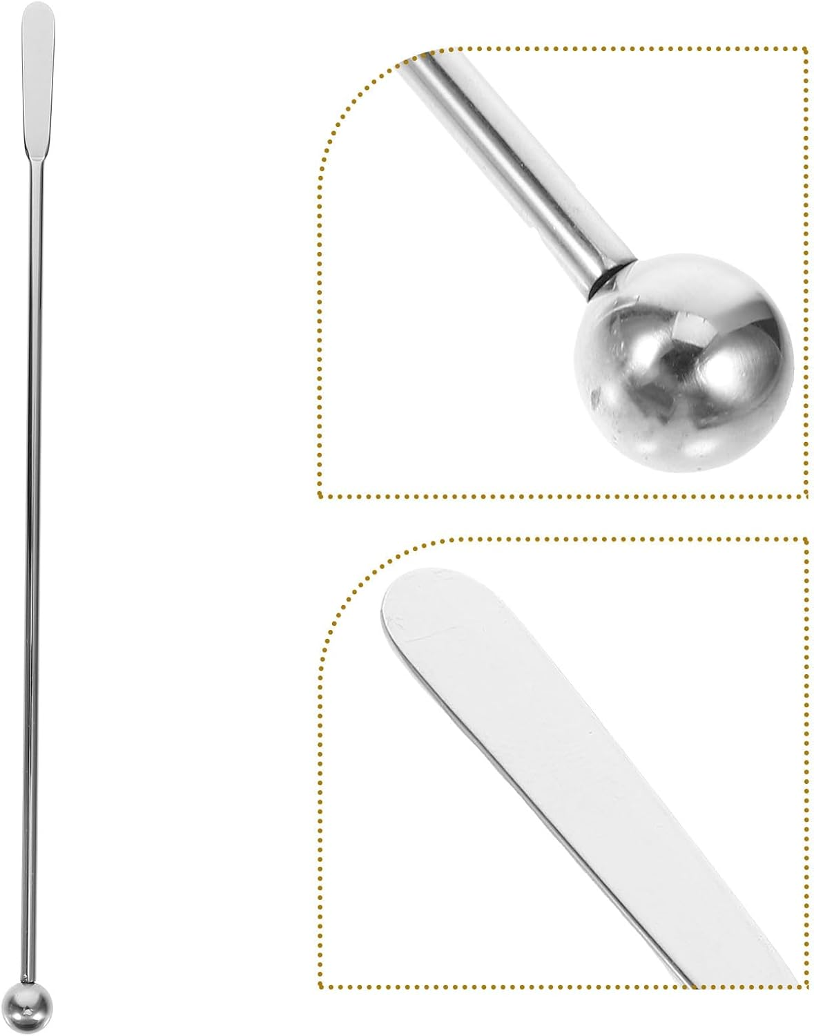 Toyvian Stainless Steel Cocktail Stirring Rod, Silver Flattened Drink Stirrer for Coffee, Tea Milk Tea, Reusable Multi-Function Mixing Stick for Bar and Party Use image number 5