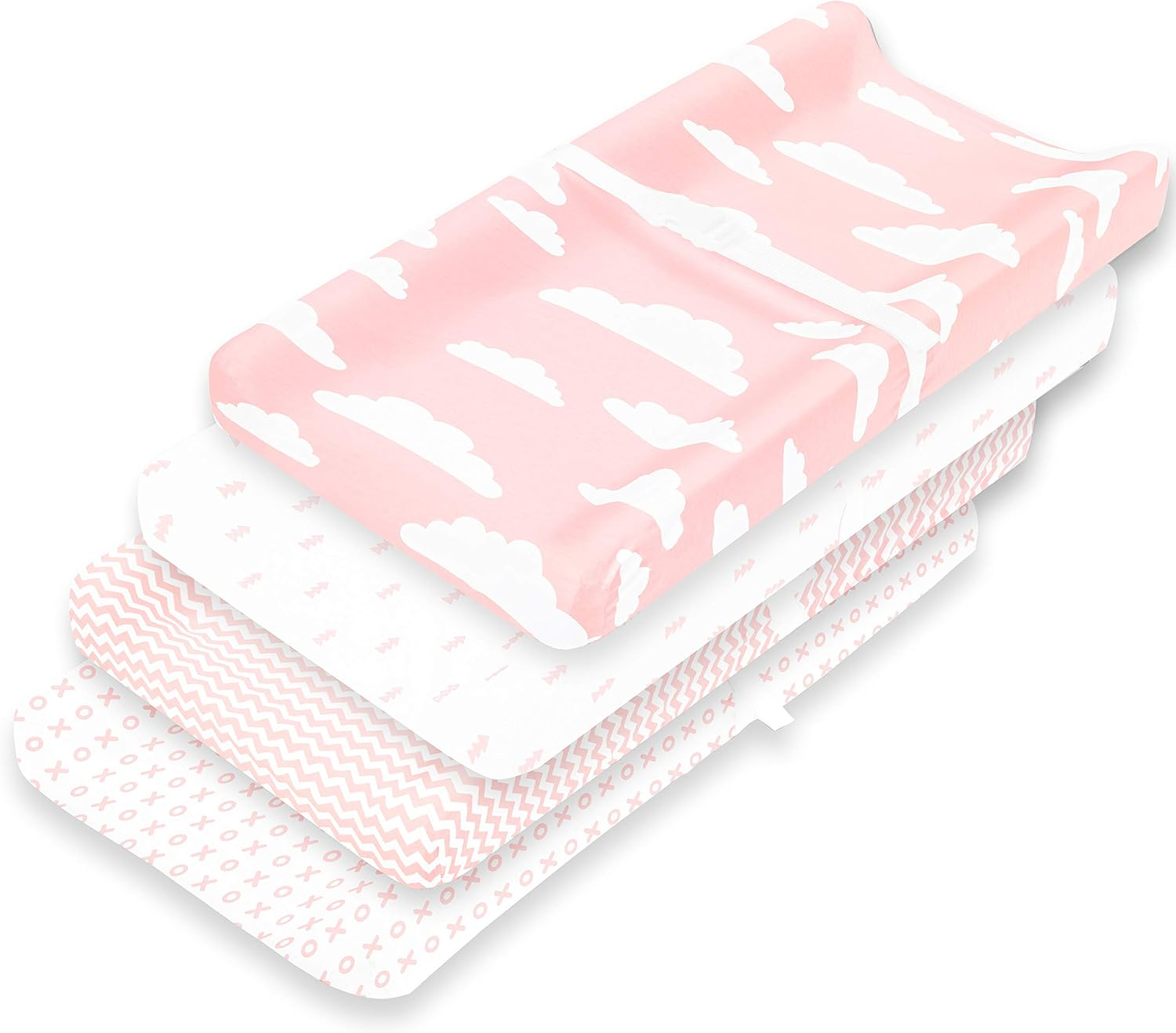 Premium Baby Changing Pad Covers 4 Pack &ndash; Girl &ndash; Pure Cotton Machine Washable Pink and White Changing Table Cover &ndash; Diaper Changing Pad Cover Sheets image number 6