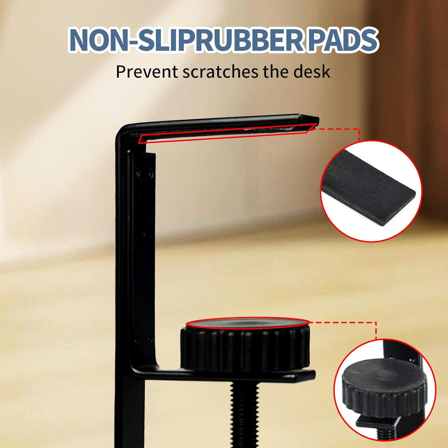 Under Desk Cable Management Tray No Drill, Metal Mesh with Clamp Mount, 2 Hole Wire and Cord Organizer for Home Office Standing Desk, Black image number 2