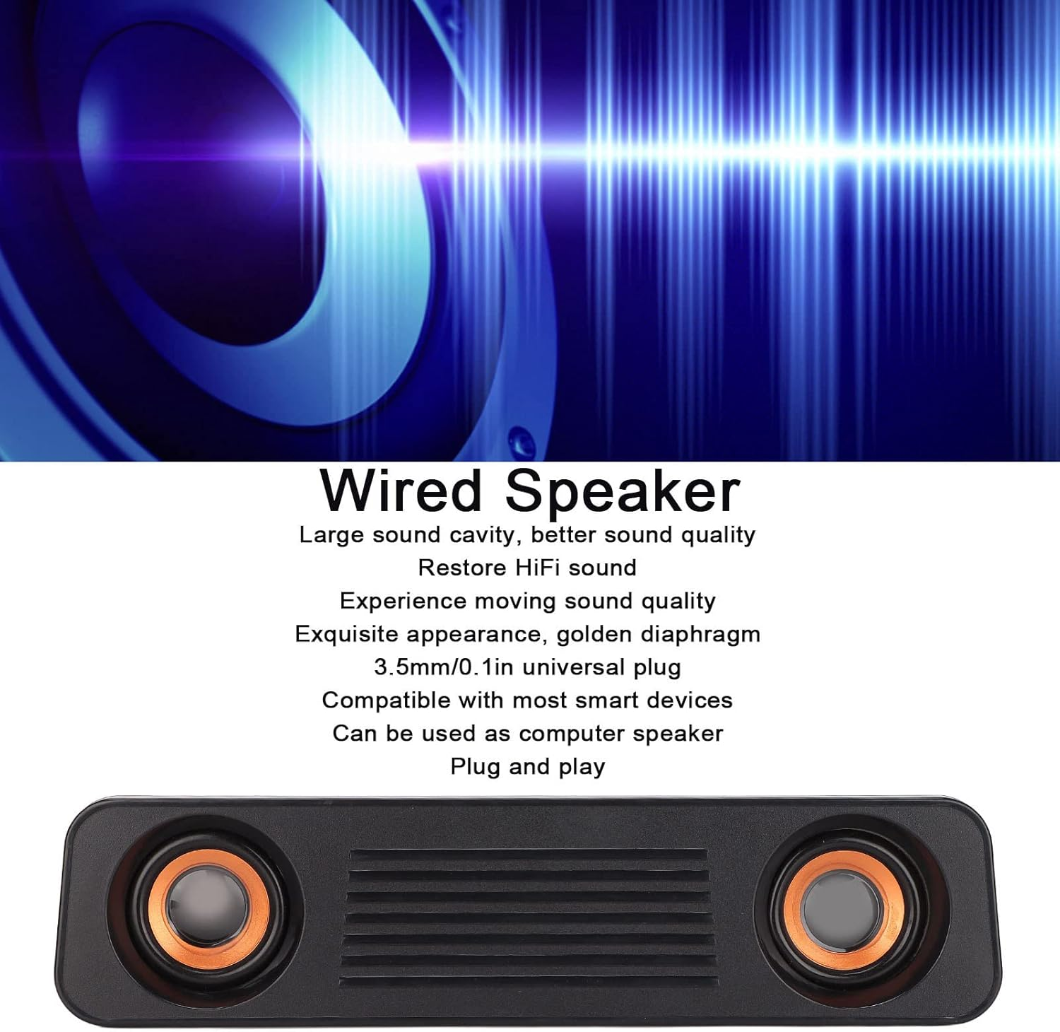 3.5Mm Computer Speakers for Desktop TV, USB Powered Compact Stereo Subwoofer, Wired Hifi Computer Sound Bar 360&deg; Surround Sound Long Speaker for Monitor, Laptop image number 1