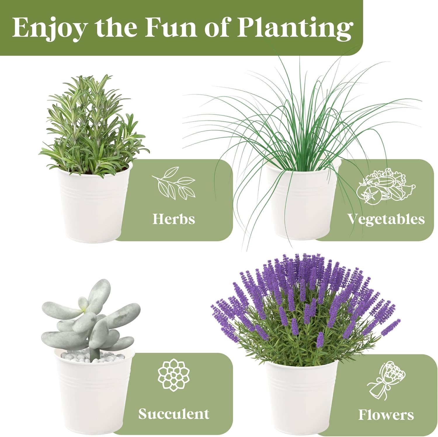 PERFNIQUE Indoor Herb Garden, Herb Garden Planter for Indoor/Outdoor, Farmhouse Plant Pots, Windowsill Herb Garden Kit with Tray, Window Pots for Indoor Plants (Off White) - Matte Black image number 3