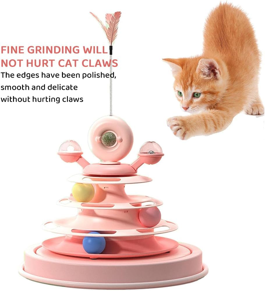 HYAVIA 4-Level Ball Track Cat Toy, 360&deg; Rotating Windmill Design with Feathers & Catnip, Interactive Indoor Cat Activity Toy for Play and Exercise image number 5