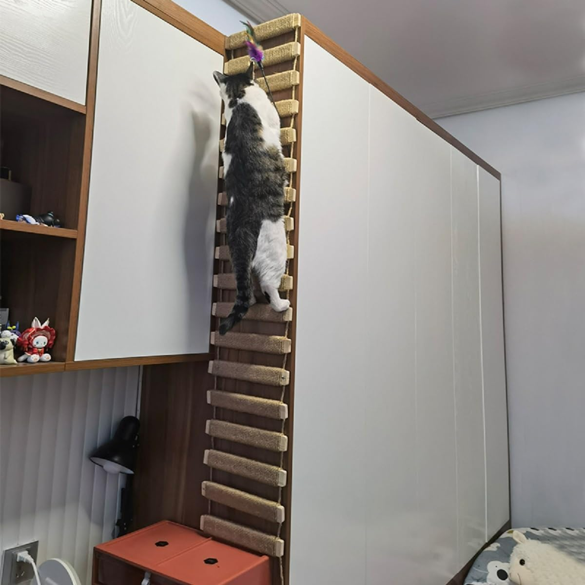 Cat Climbing Frame Bridge, Pet Furniture Cat Step,Sisal Rope Bridge,Cat Climbing Ladder,Cat Tree Tower with Hammock (100Cm Full Sisal Ladder) image number 6