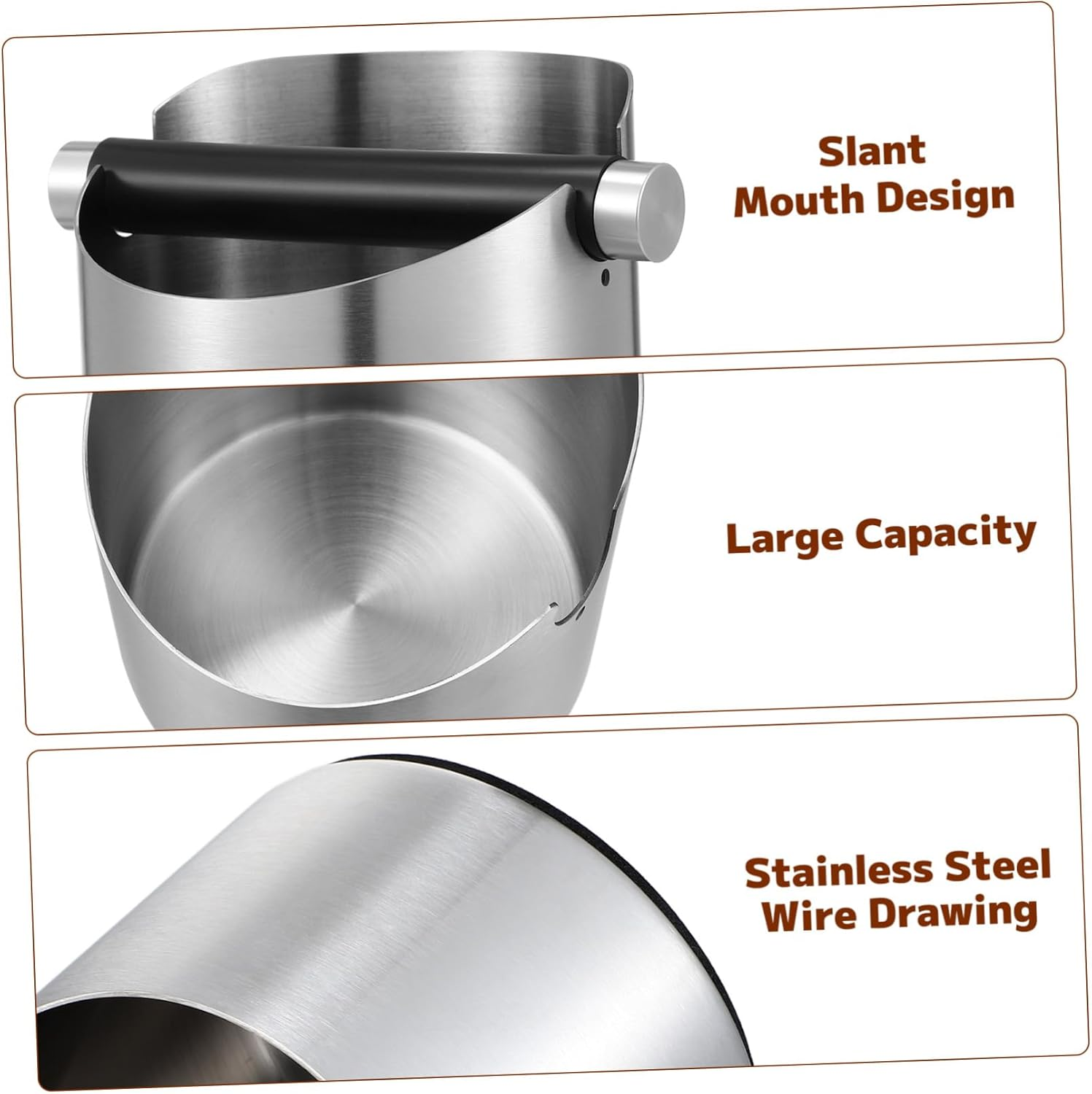 ARTSEWPLY Stainless Steel Coffee Knock Bin with Non-Slip Base Espresso Grounds Container for Home Bar Coffee Shop Heat Resistant Semi-Automatic Machine Accessory image number 4