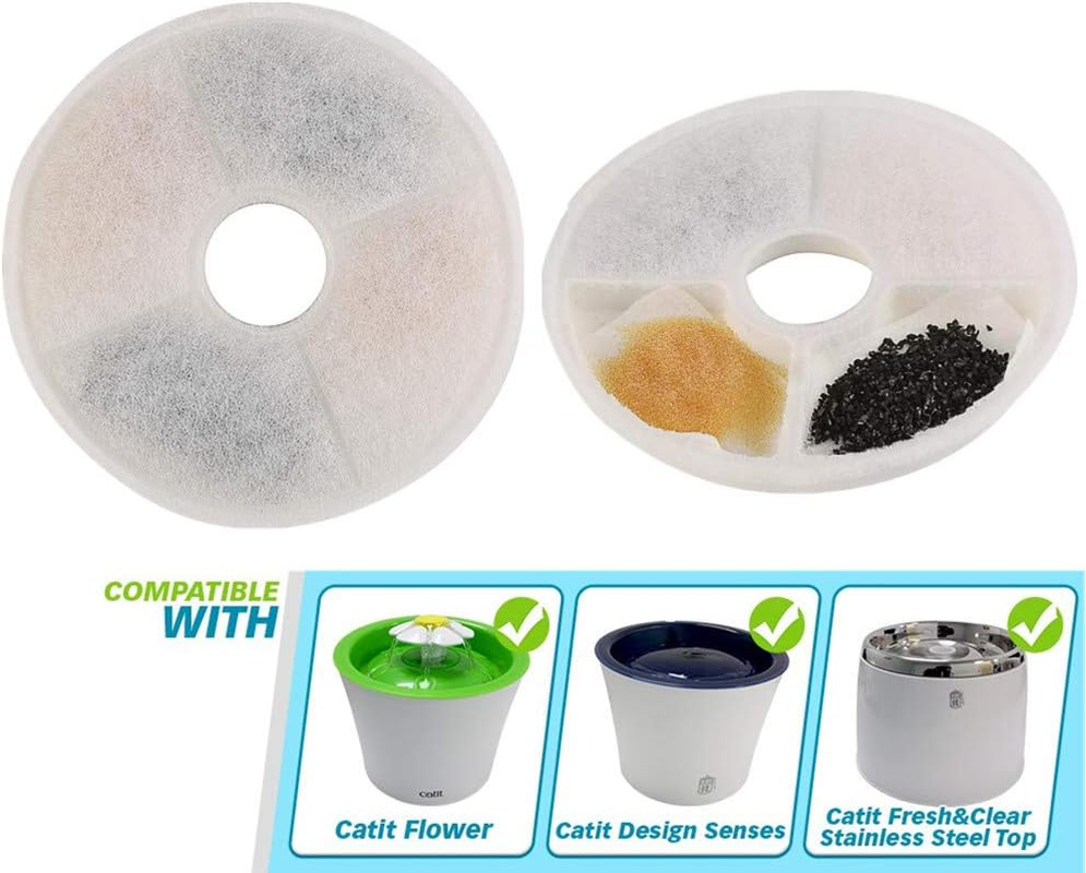 Crystal Pure Replacement Triple Action Filter, 1-Pack Pet Fountain Filter Compatible with Catit Fresh & Clear/Design Senses 2.0 Flower Water Drinking Fountain Stainless Steel Cat Dog Pet Dispenser image number 6