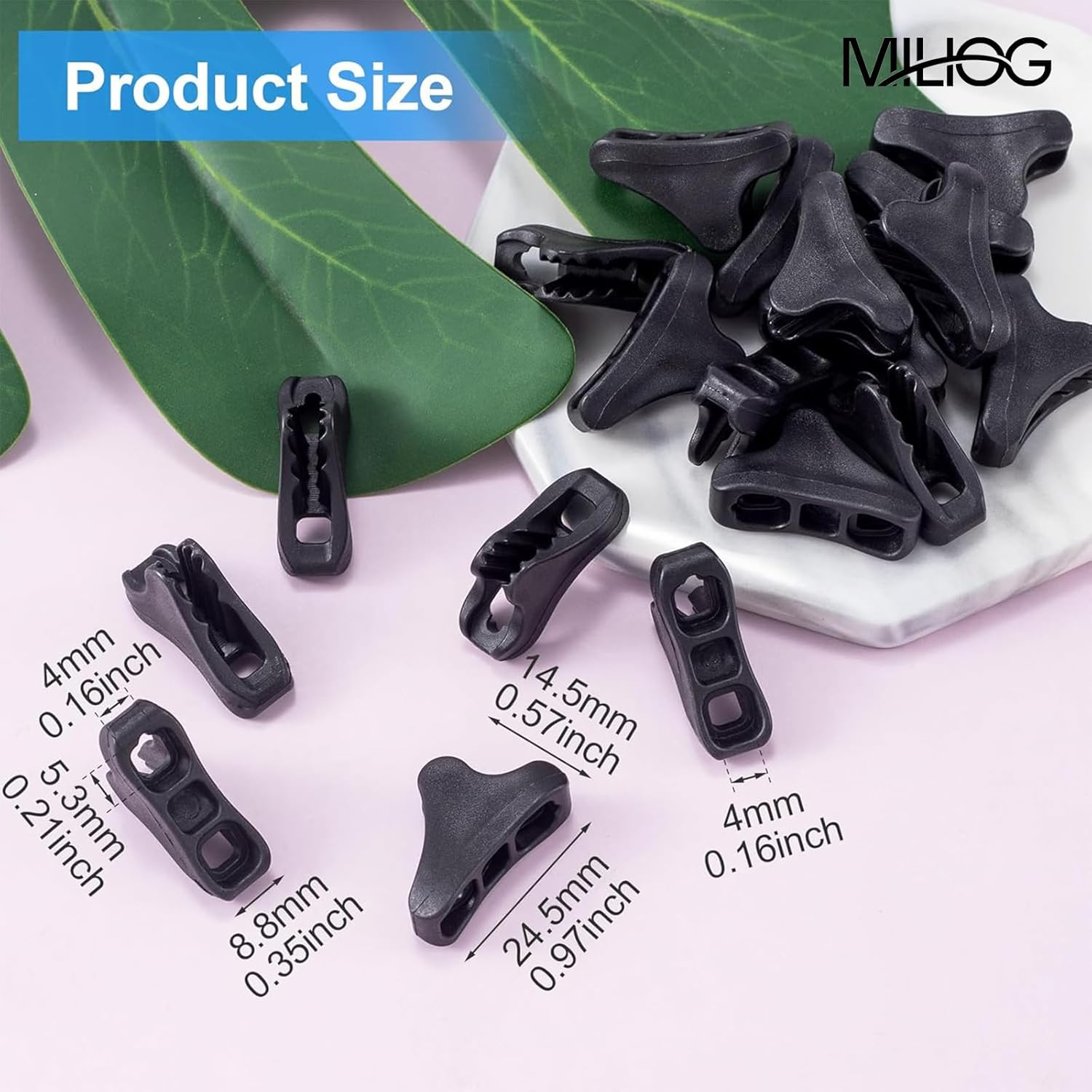 MILIOG 30Pack Ultralight Guyline Tensioners Tent Guyline Cord Rope Adjuster for Tents & Tarps | Heavy Duty 50Lb Cord Locks for Camping, Hammocks in Extreme Weather(Black,Fit 1-2.5Mm Paracord)