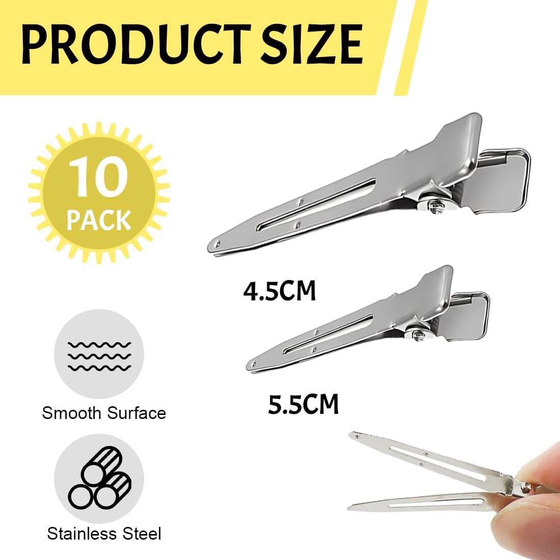 Weddhuis Entebill Pack of 10 Hair Clips Hair Clips Hairdressing Alligator Clips Metal Hair Clips Women Clips Hairdressing Salon Girls Hair Styling DIY (5.5/4.5 Cm) (Silver) image number 2