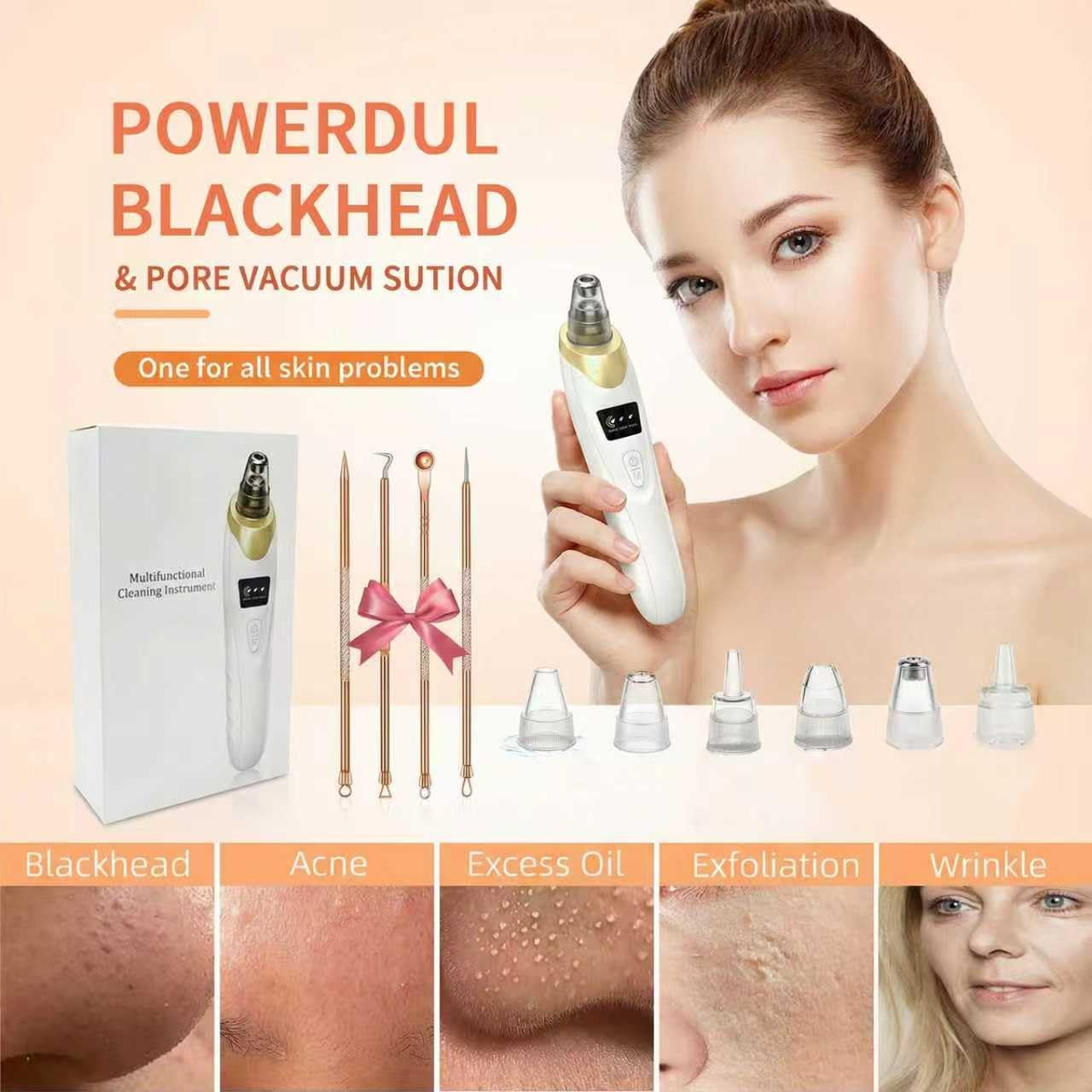 2025 Pore Vacuum, USB Rechargeable Blackhead Remover Vacuum,3 Levels Adjustable Pore Vacuum Blackhead Remover, with 5 Suction Power,6 Probes,Face Vacuum Pore Cleanser for Women & Men-Gold image number 5