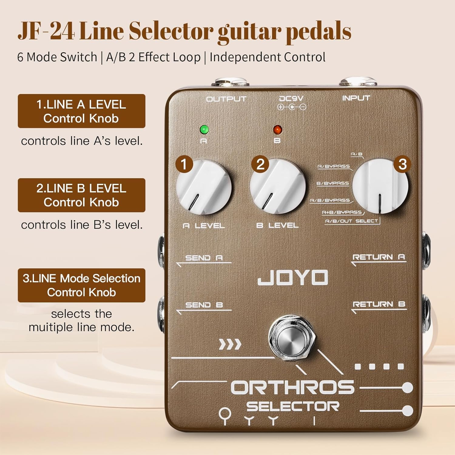 JOYO Line Selector Guitar Pedals 6 Mode Switch with AB 2 Effect Loops Independent Control Channel for Electric Guitar Bass (ORTHROS SELECTOR JF-24) image number 1