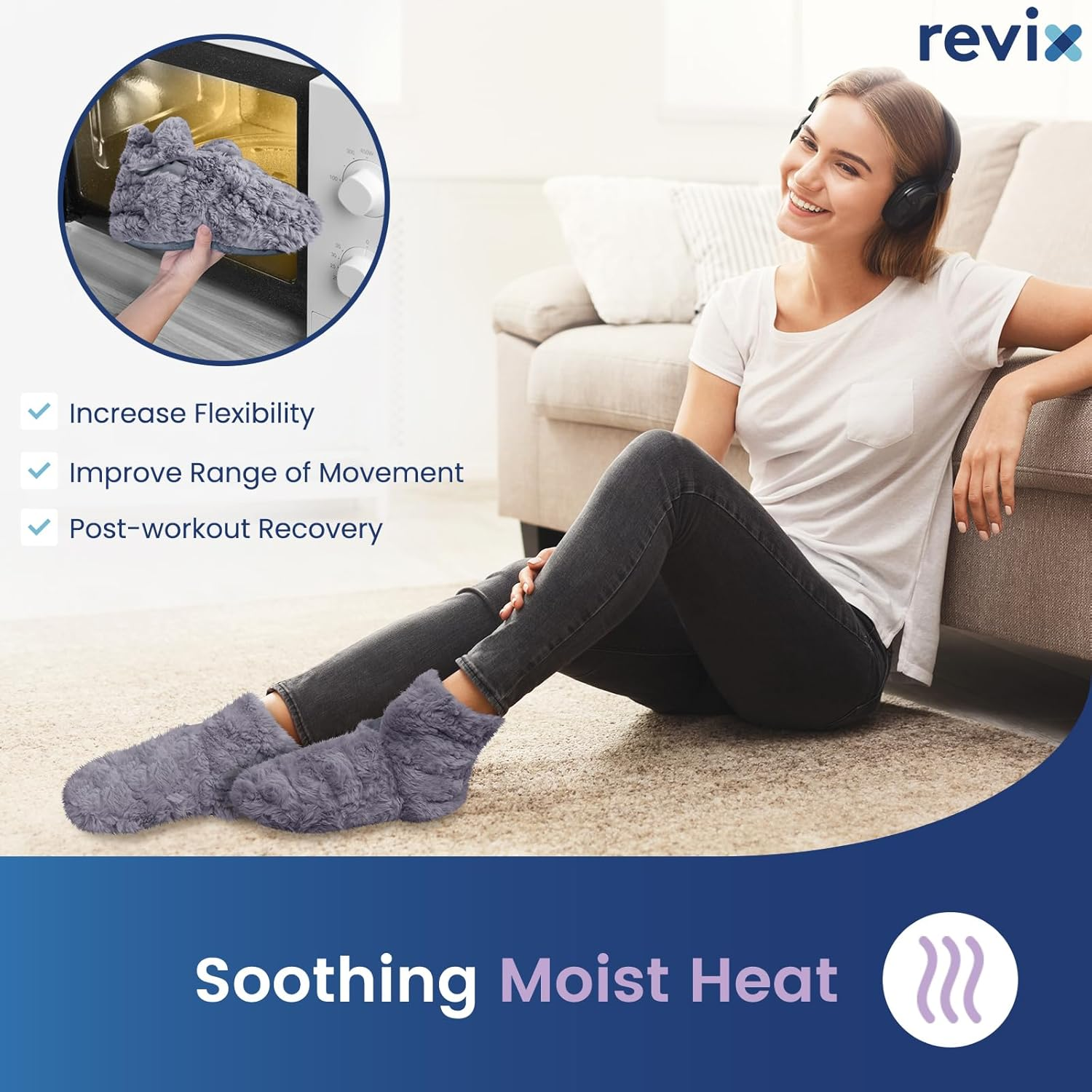 REVIX Microwavable Booties and Feet Warmers for Women & Men, Microwave Heated Foot Warmer with Flaxseed Moist Heat Therapy for Cold Feet, Gray, S/M image number 1