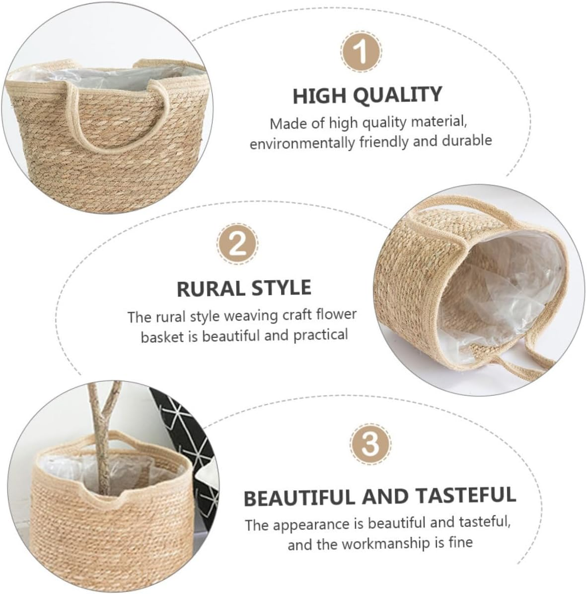 BESPORTBLE Straw Flower Basket Small Woven Storage Basket for Plants for Gardening Supplies Portable and Decorative for Home Use image number 2