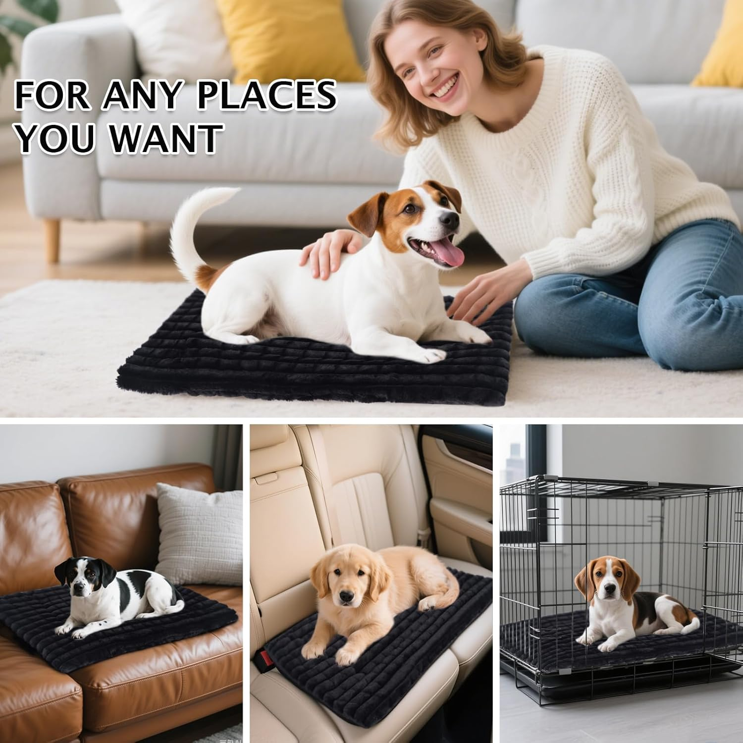 BVAGSS Fluffy Orthopaedic Dog Bed, Washable Dog Mat, Non-Slip Underside, Plush Dog Cushion, Soft and Warm Dog Mat for Small, Medium, Large Dogs, XH082 (100 X 80 Cm, Black) image number 4