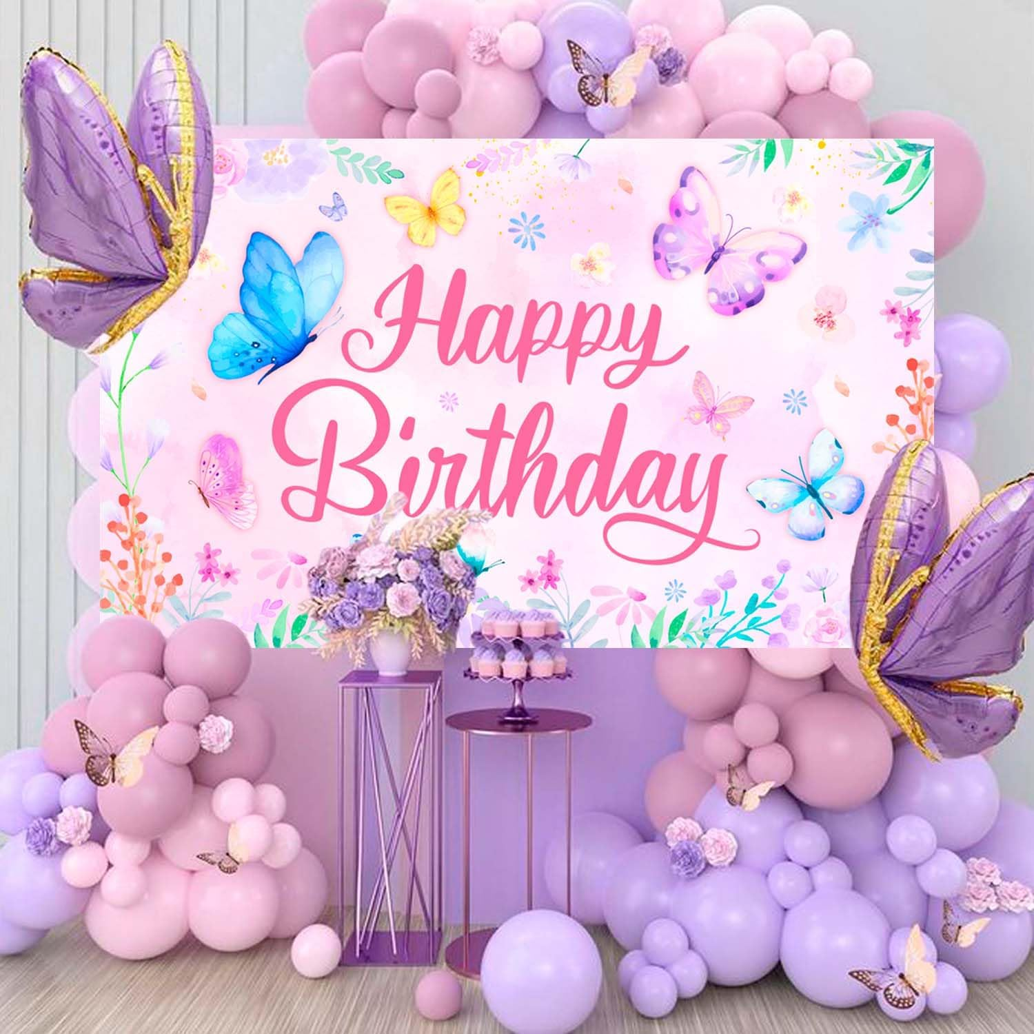 Butterfly Party Backgroundp, 110 X 180Cm Butterfly Theme Backdrop/Birthday Backdrop for Party Decoration Supplies image number 3