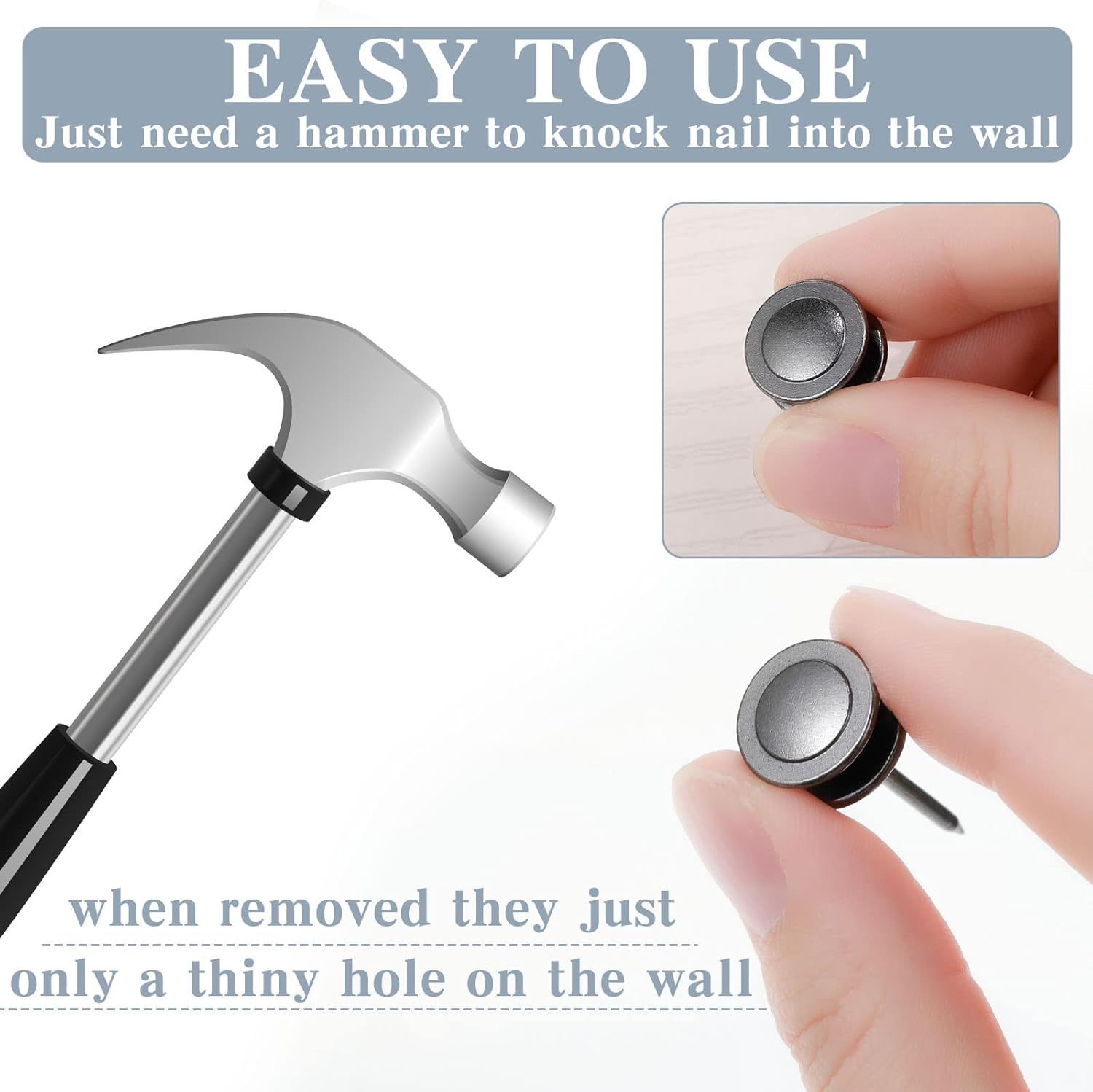 Ferraycle 40 Piece Double Headed Picture Hangers Nails 4 Size Long Thumb Tacks for Wall Hanging Decorative Nails Push Pins Picture Hooks for Drywall Photo Decor, 10/20/ 30/ 50Lb(Black) image number 5