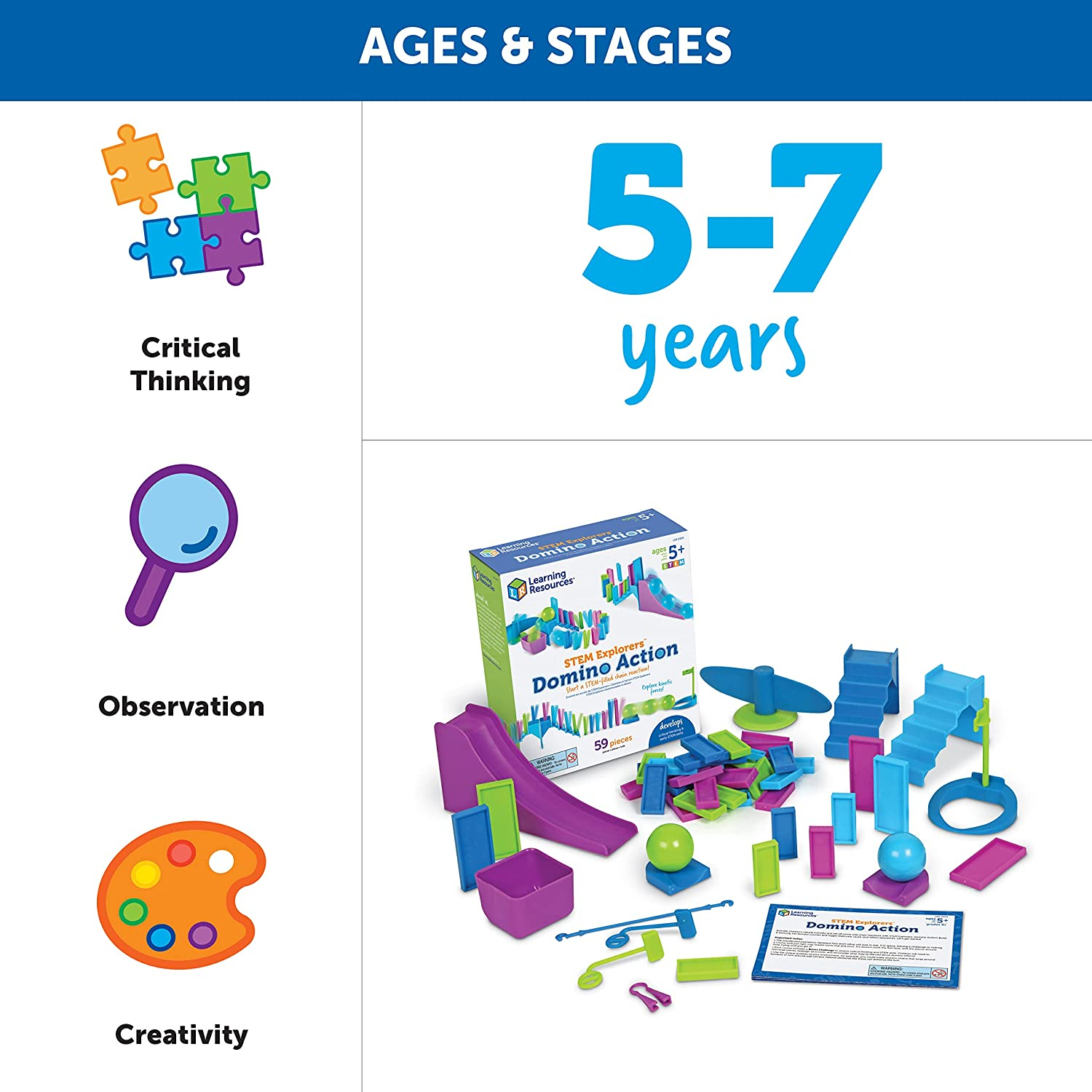 Learning Resources STEM Explorers Domino Action, STEM Toys for Kids, 59 Pieces, Age 5+ image number 3