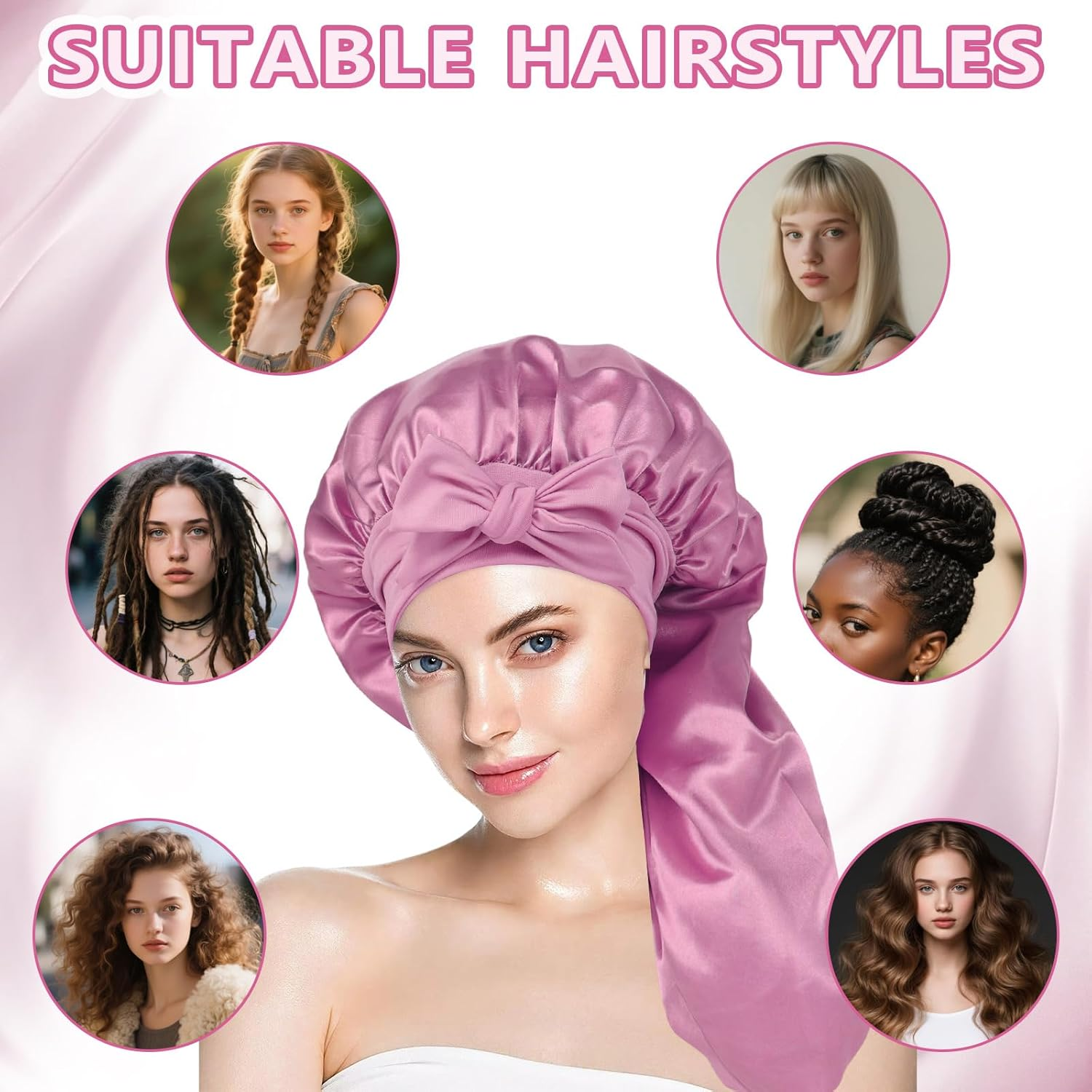 Long Satin Hair Bonnet, Adjustable Silk Bonnet for Women - Leopard image number 5