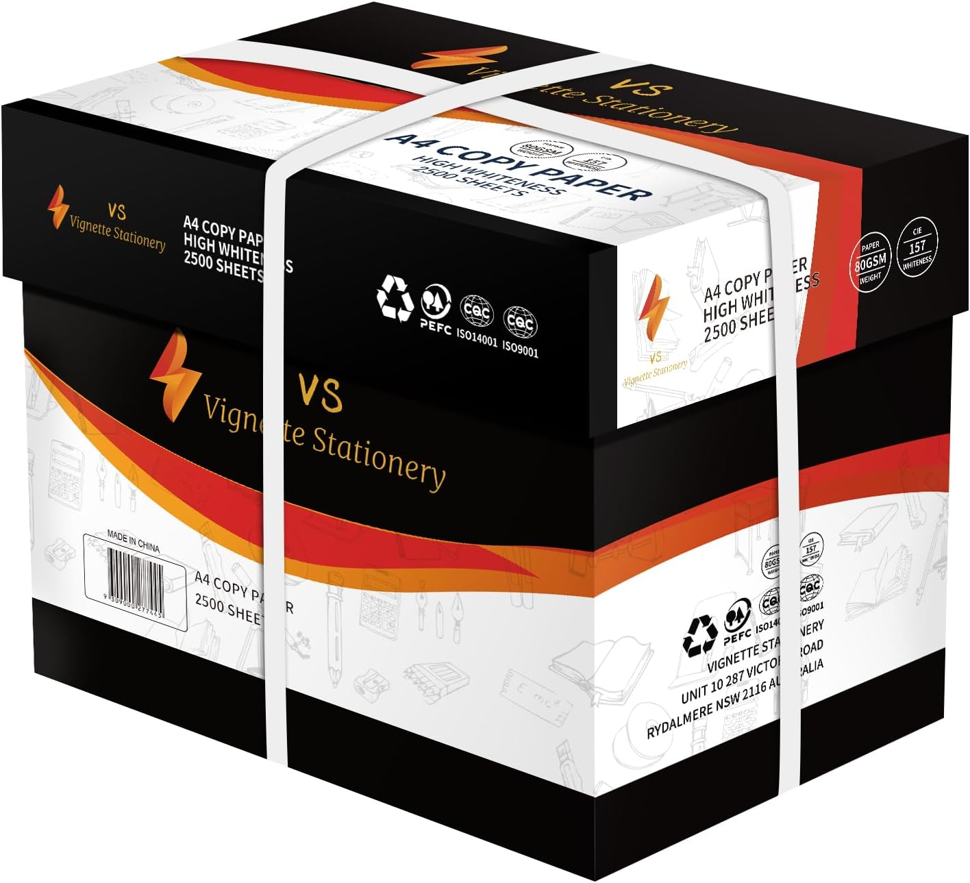 Vignette Stationery 2X Carton A4 Printing Copy Paper, 80GSM, 5000 Sheets, 10 Reams, 500 Sheets per Ream, White for Fast Printing 125 Sheets per Minute Easy Go through Printer image number 1