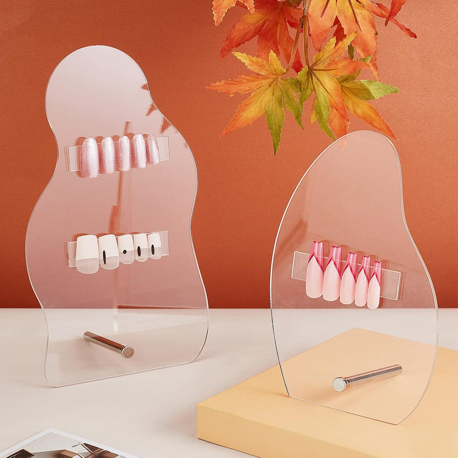 PH Pandahall 2 Sets Nail Art Display Board, 50Pcs False Nail Tips Sample Display Acrylic Nail Practice Board Fingernail Display Polish Stands Showing Holder for Nail Art Design Display Manicure Tool image number 3