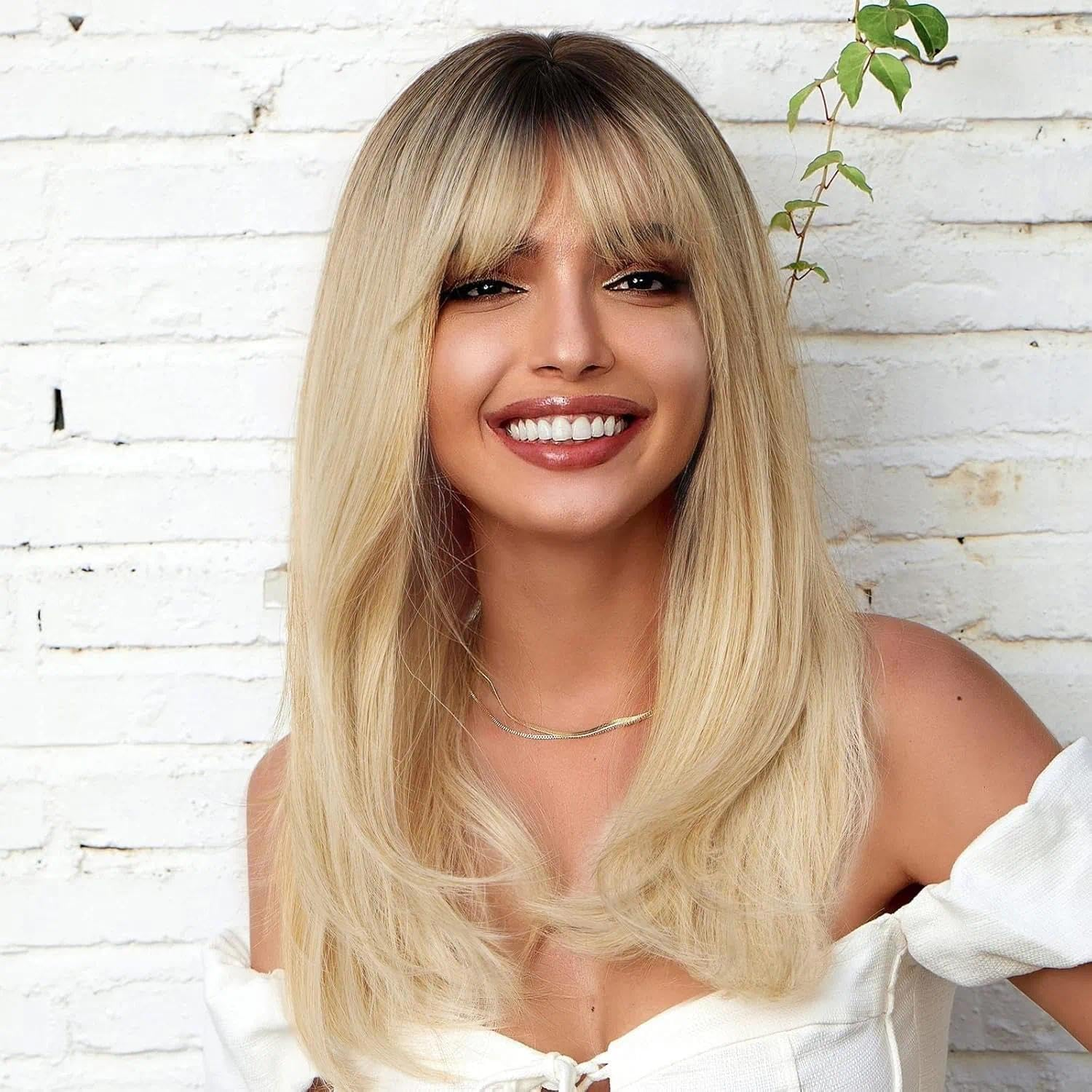 Blonde Wig Glueless for Women, Heat Resistant Synthetic Hair, 21.5-22.5 Inches Long, Fits Most for Daily Use Events-Ermaoo image number 5