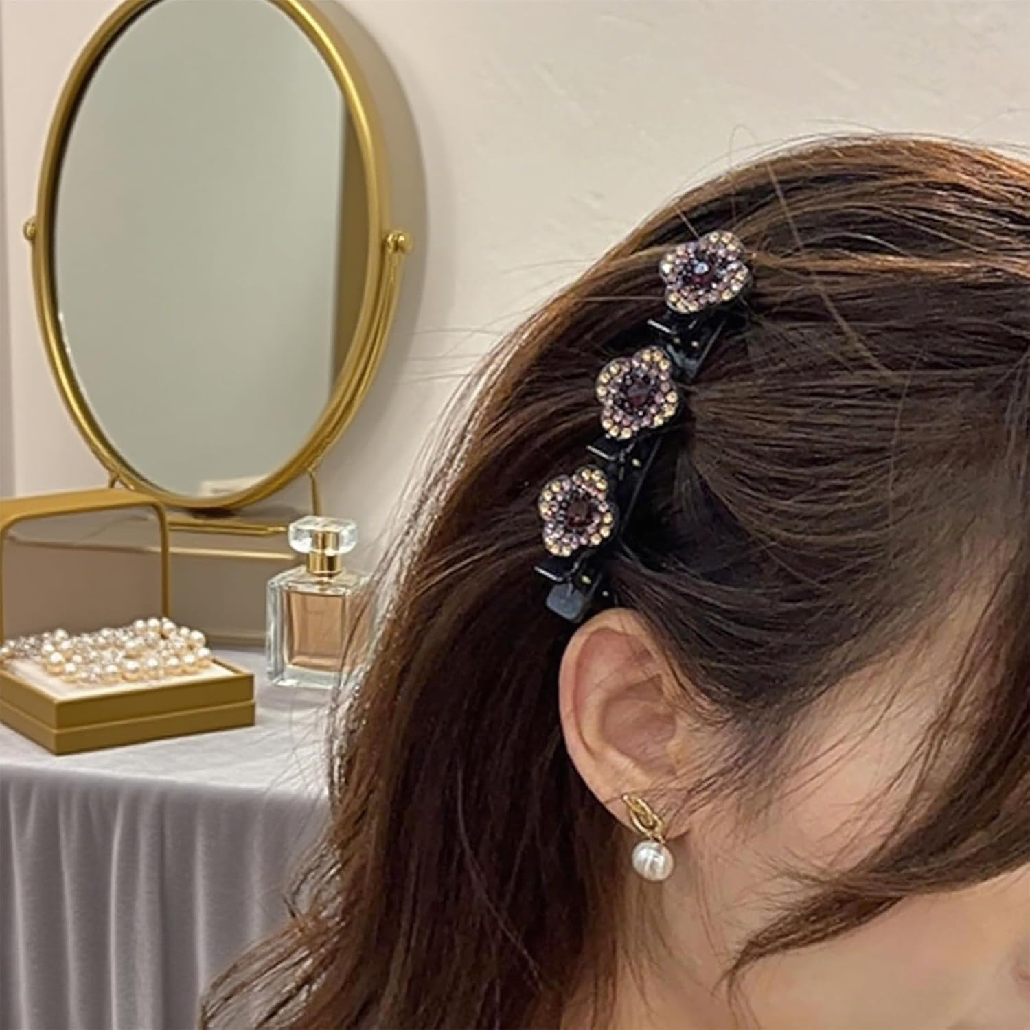 HSUYUN Pack of 4 Sparkling Double Layer Hair Clips, Women'S Stylish Hair Clips, Flower Hair Clips, Double Layer Structure Hair Clip, Suitable for Daily Classes, Work and Dance Performances image number 3