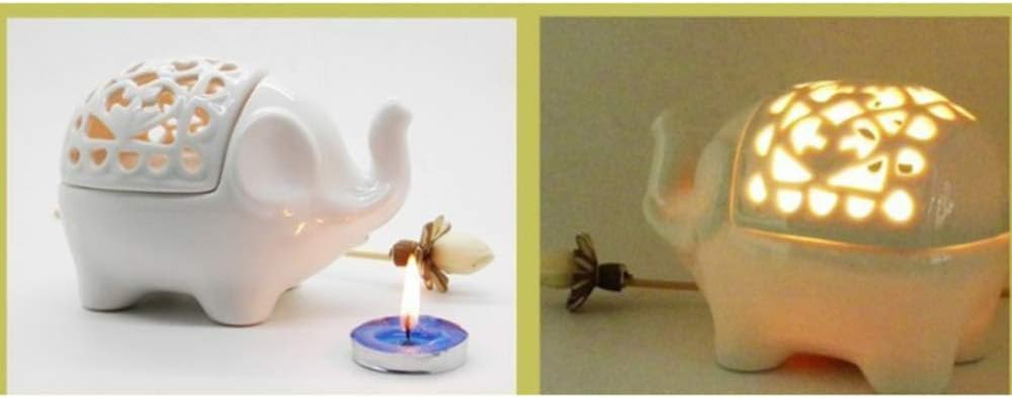 Scented Candle Fragrance Melter Tea Light Holder,2 PCS Set Cute Elephant Shaped Openwork Design Ceramic Decorative Tea Light Candleholder image number 1