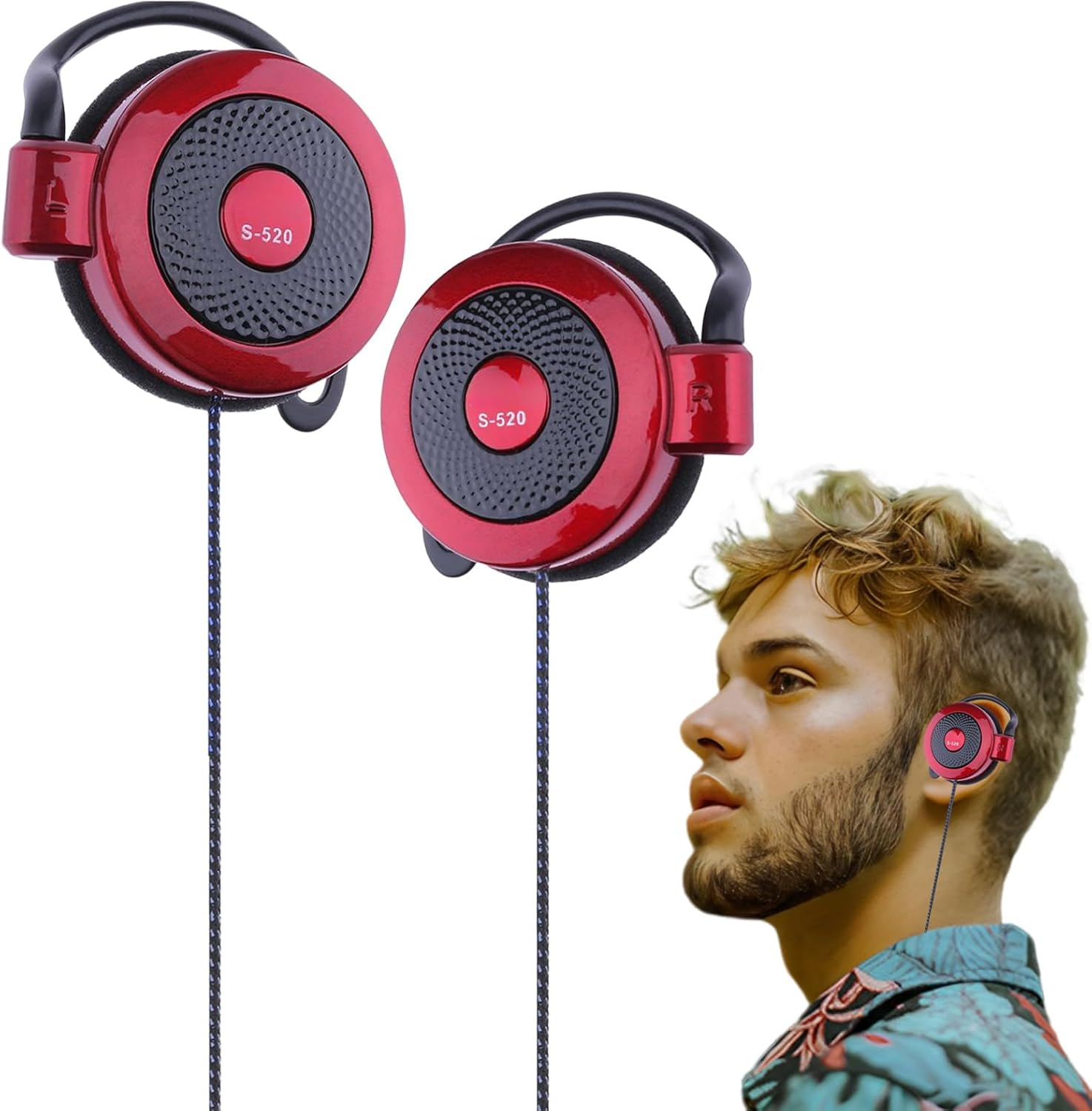 Wired Clip Earphones - Clip Type Earphones Wired, Clip on Earphones Wired | 3.5Mm Ear Hook Type Stereo Sports Earbuds, Mobile Phone Accessories Headphones Running Workout Jogging Hiking - Black image number 5