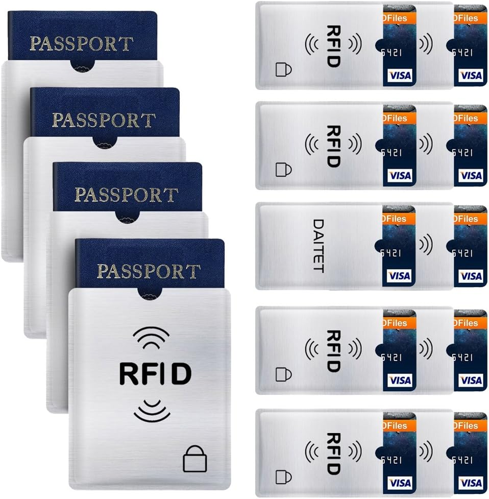 RFID Blocking Sleeves, Set of 10 Credit Card Holders & 4 Passport Protectors, Wallet Trifold Leather Bifold Wallet for Men & Women, Card Silver 20 Pcs - Silver 12 Pcs image number 6